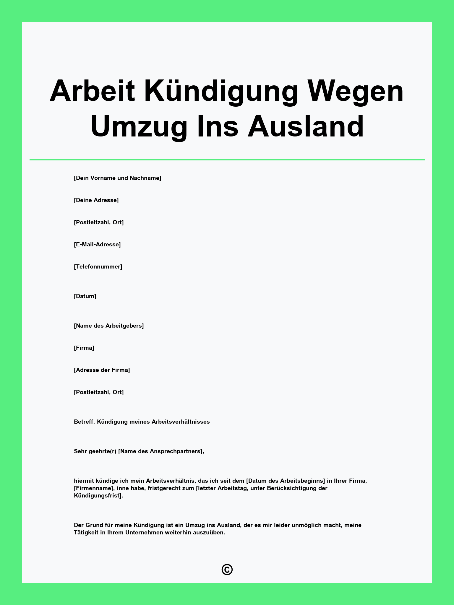 Arbeit Kündigung Wegen Umzug Ins Ausland