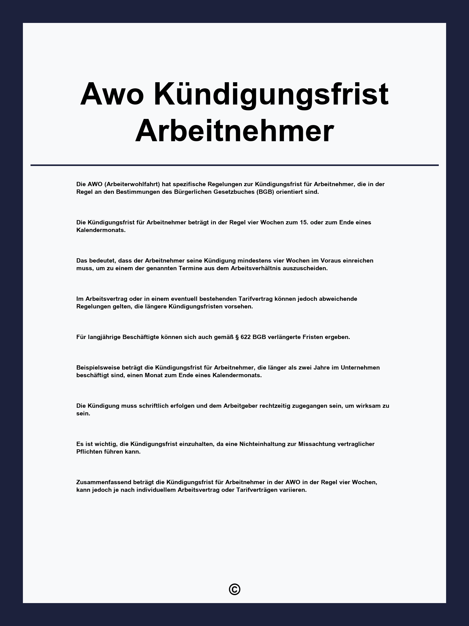 Awo Kündigungsfrist Arbeitnehmer