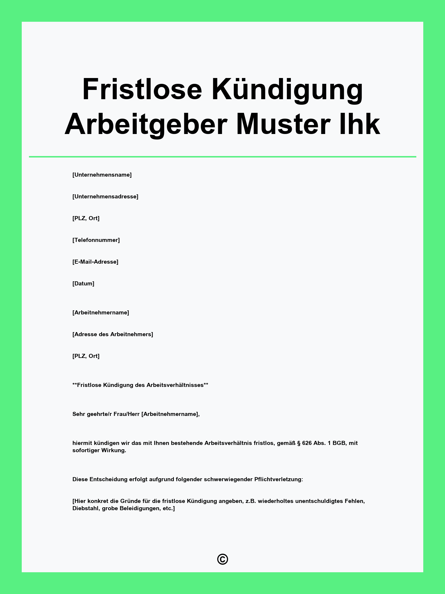 Fristlose Kündigung Arbeitgeber Muster Ihk
