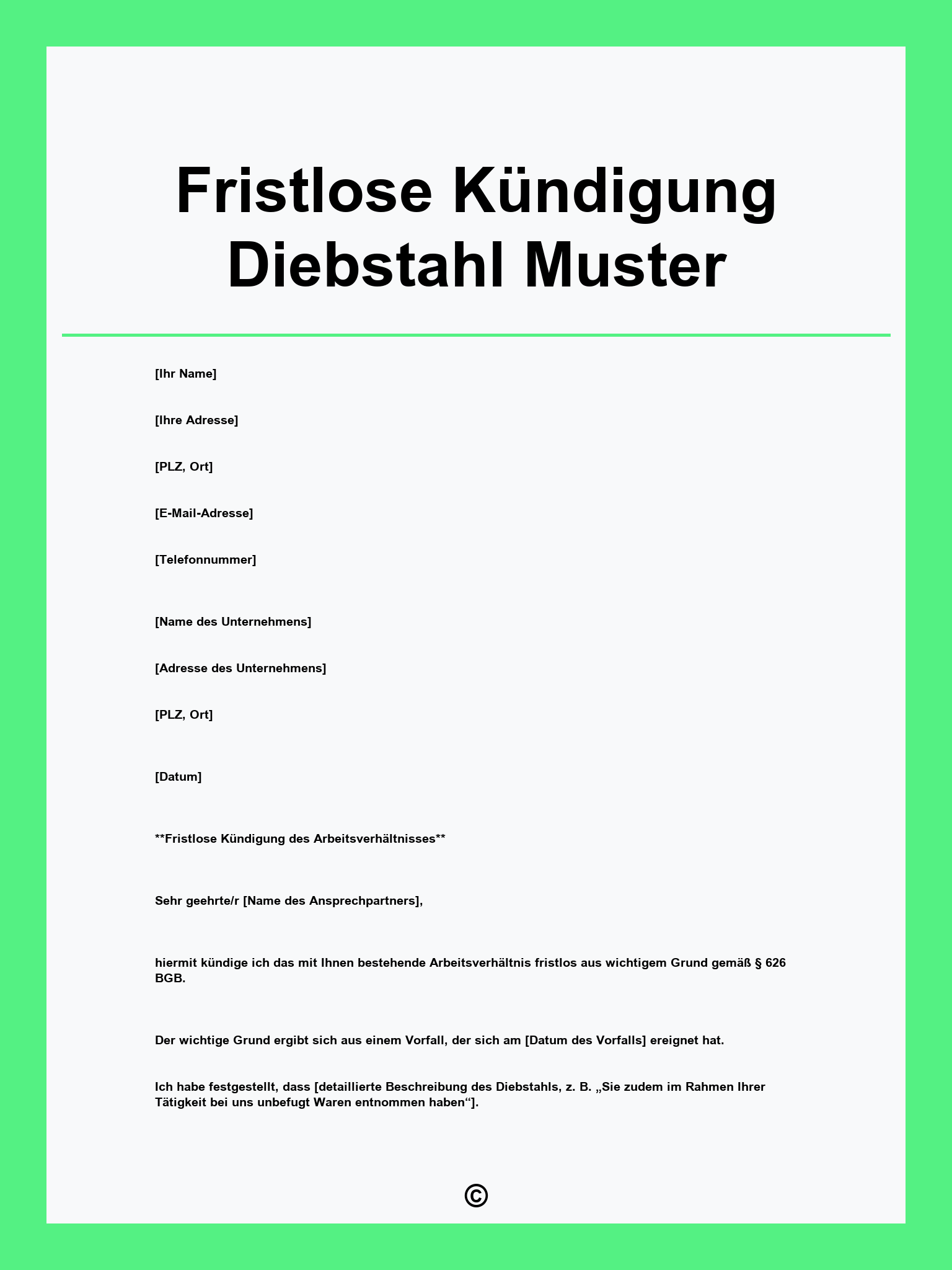 Fristlose Kündigung Diebstahl Muster