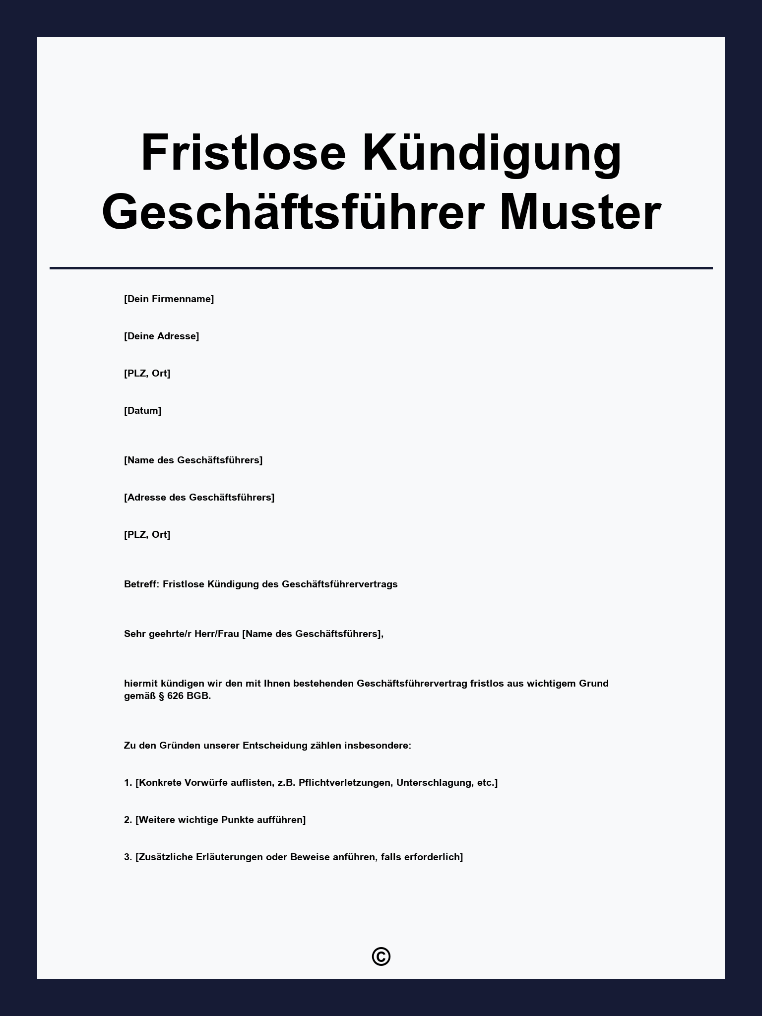 Fristlose Kündigung Geschäftsführer Muster