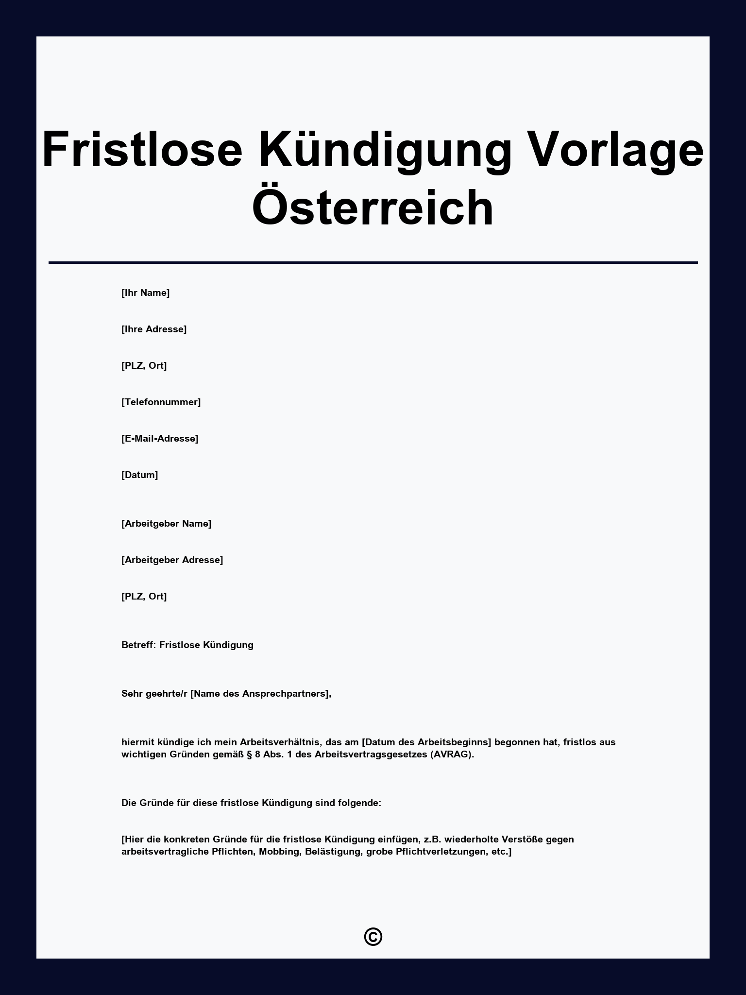 Fristlose Kündigung Vorlage Österreich