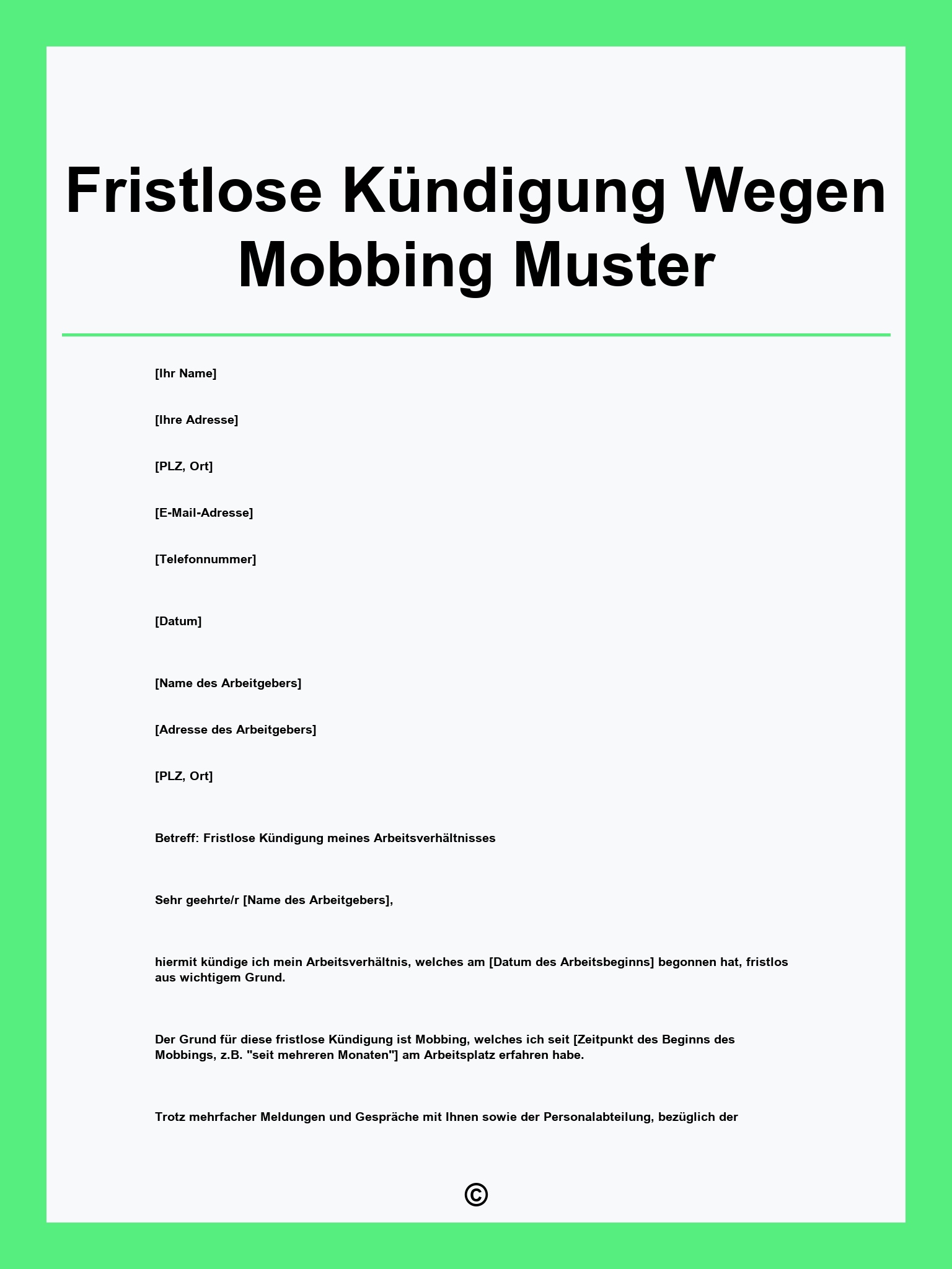 Fristlose Kündigung Wegen Mobbing Muster