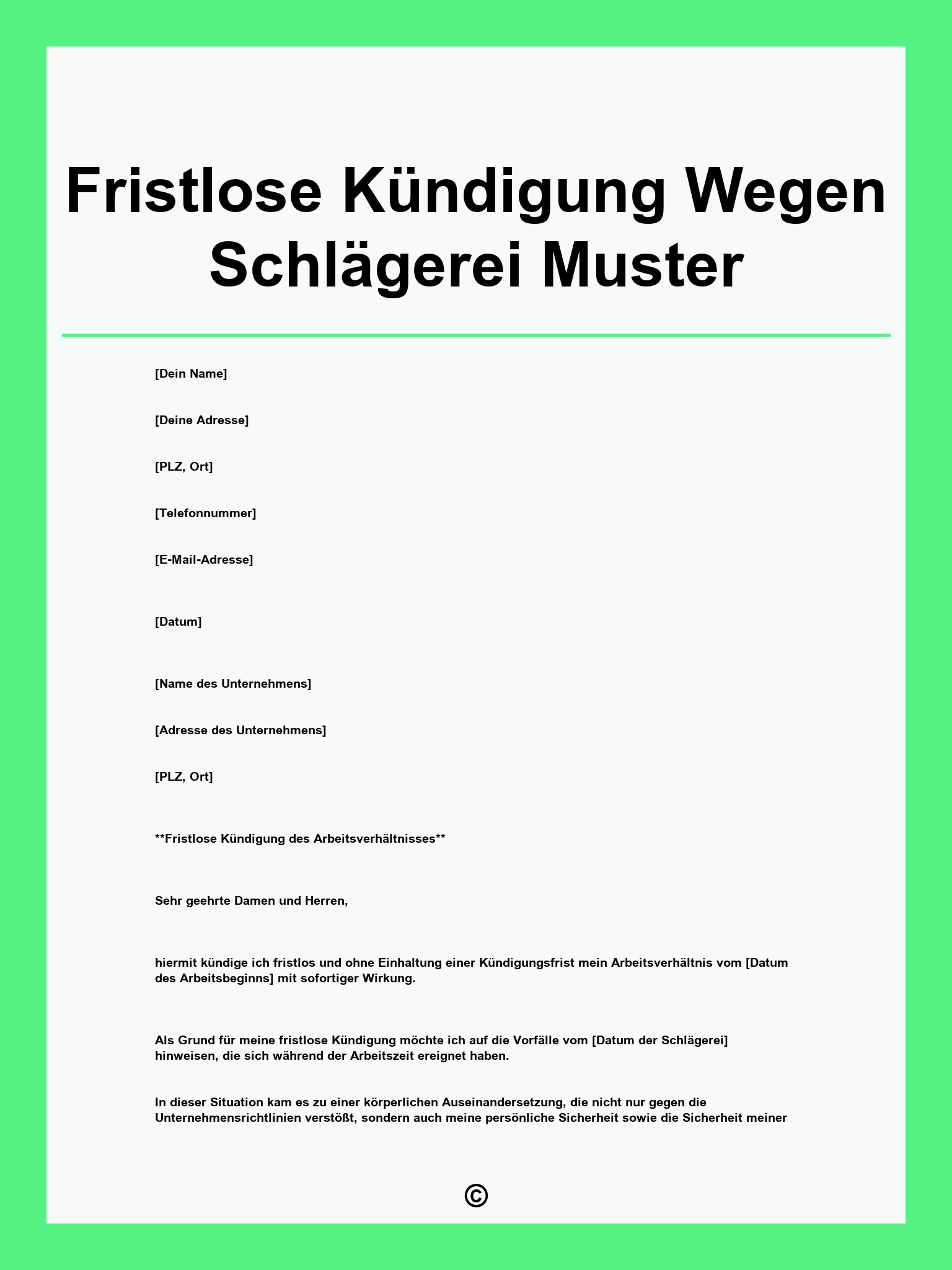 Fristlose Kündigung Wegen Schlägerei Muster