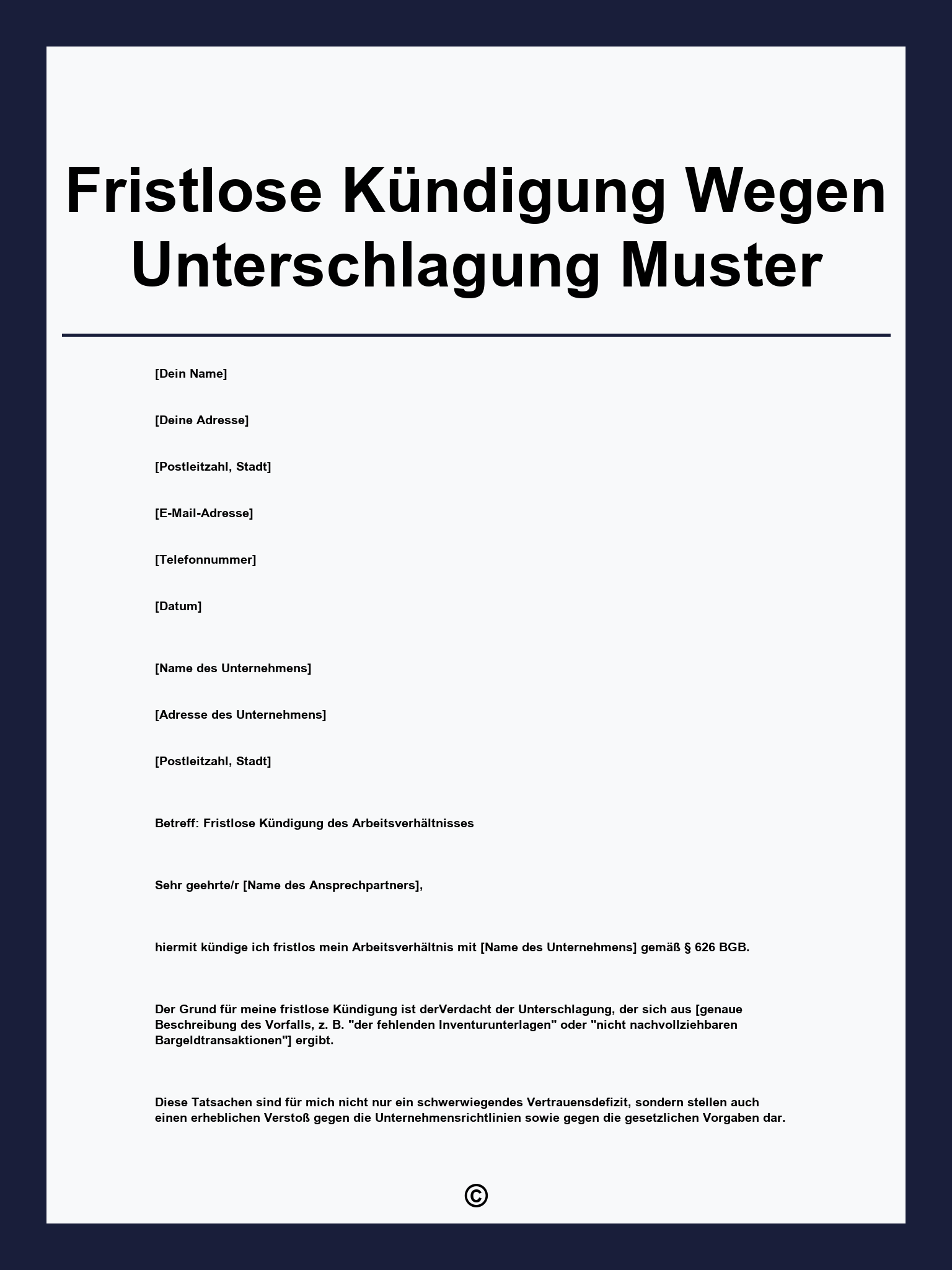Fristlose Kündigung Wegen Unterschlagung Muster