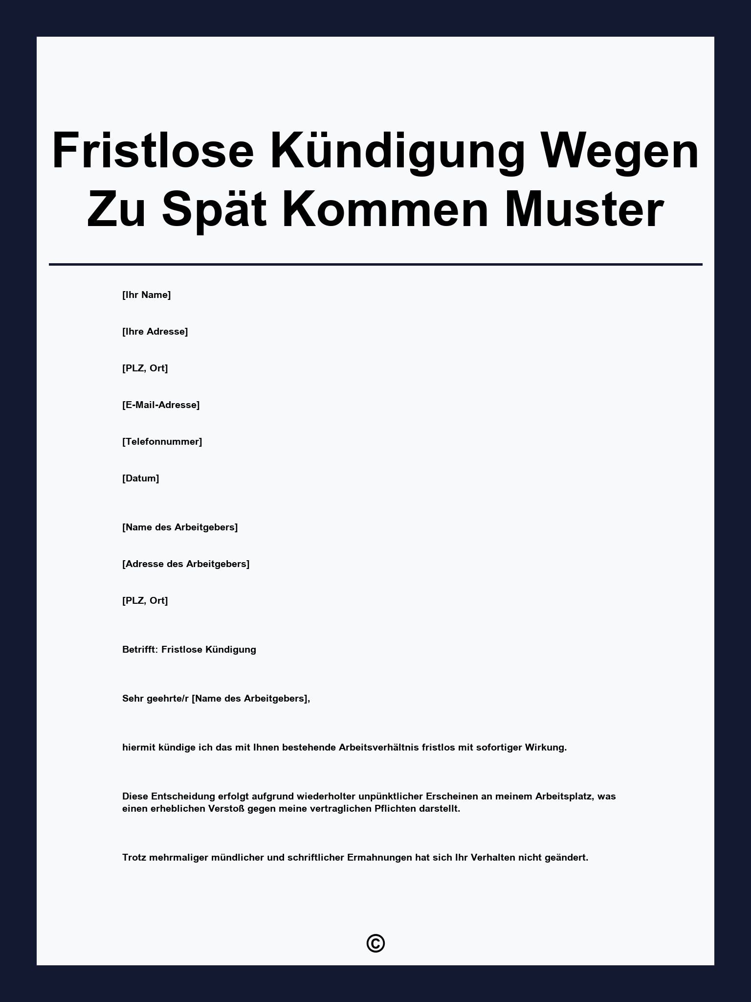 Fristlose Kündigung Wegen Zu Spät Kommen Muster