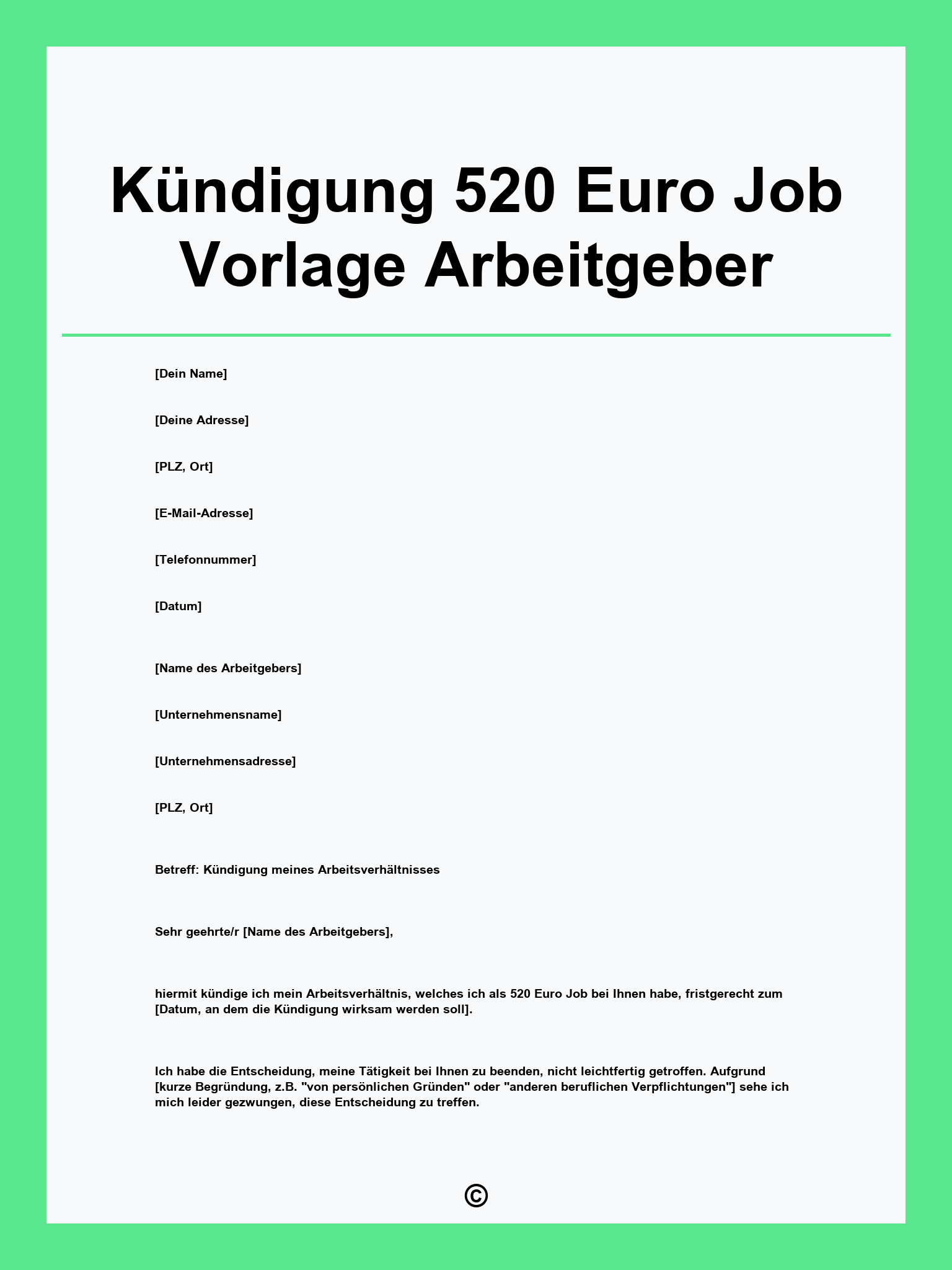 Kündigung 520 Euro Job Vorlage Arbeitgeber