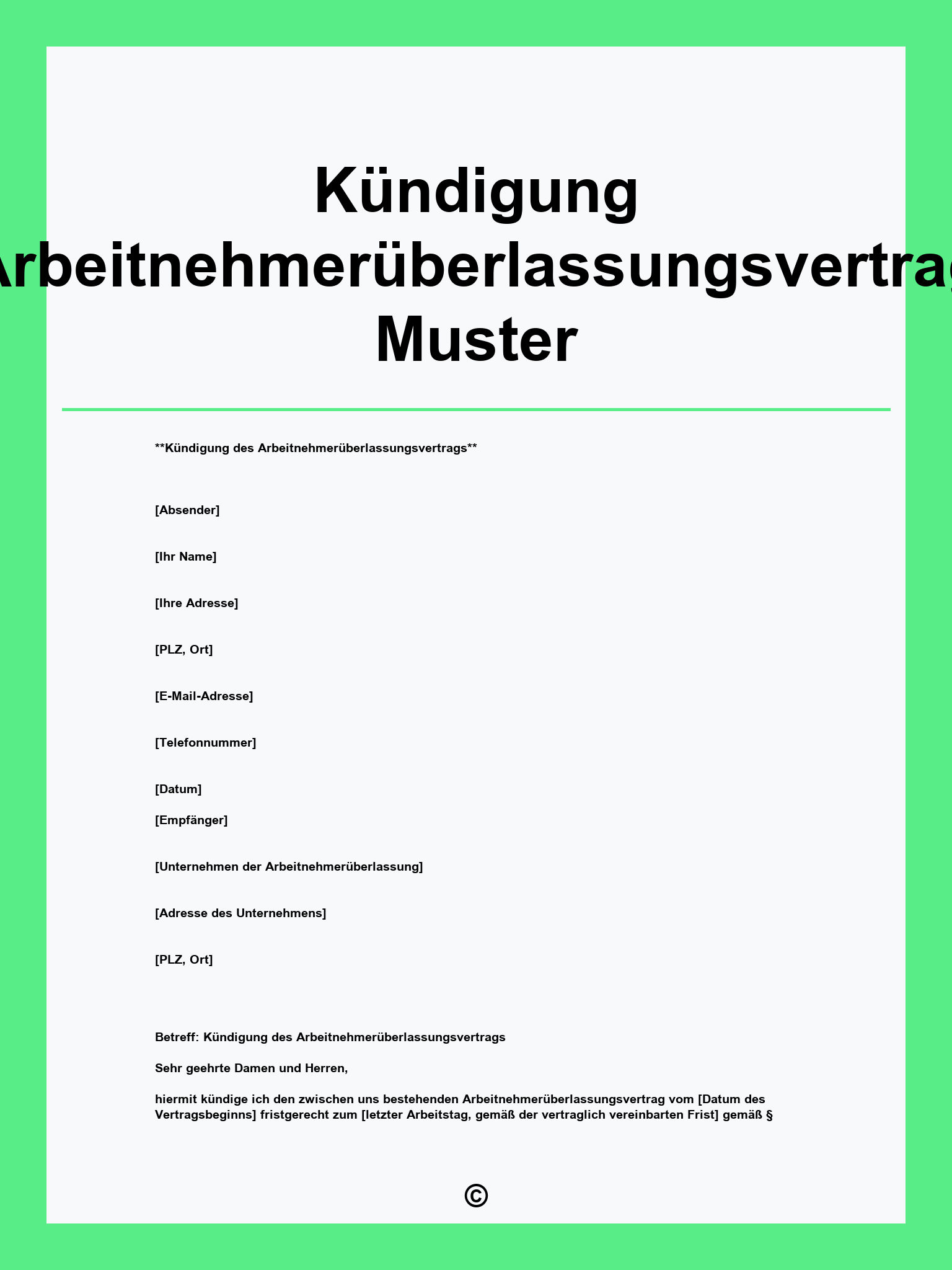 Kündigung Arbeitnehmerüberlassungsvertrag Muster
