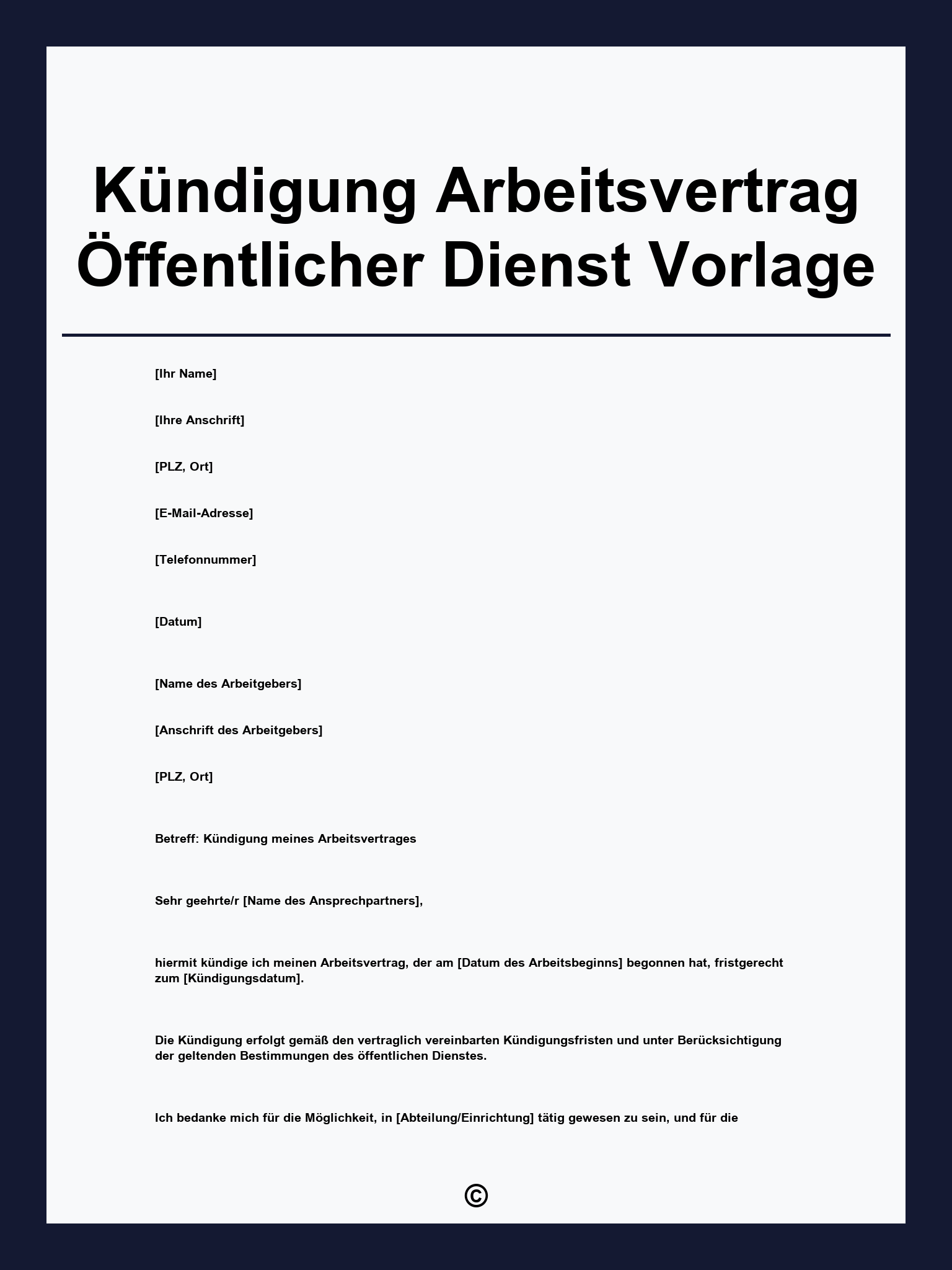 Kündigung Arbeitsvertrag Öffentlicher Dienst Vorlage