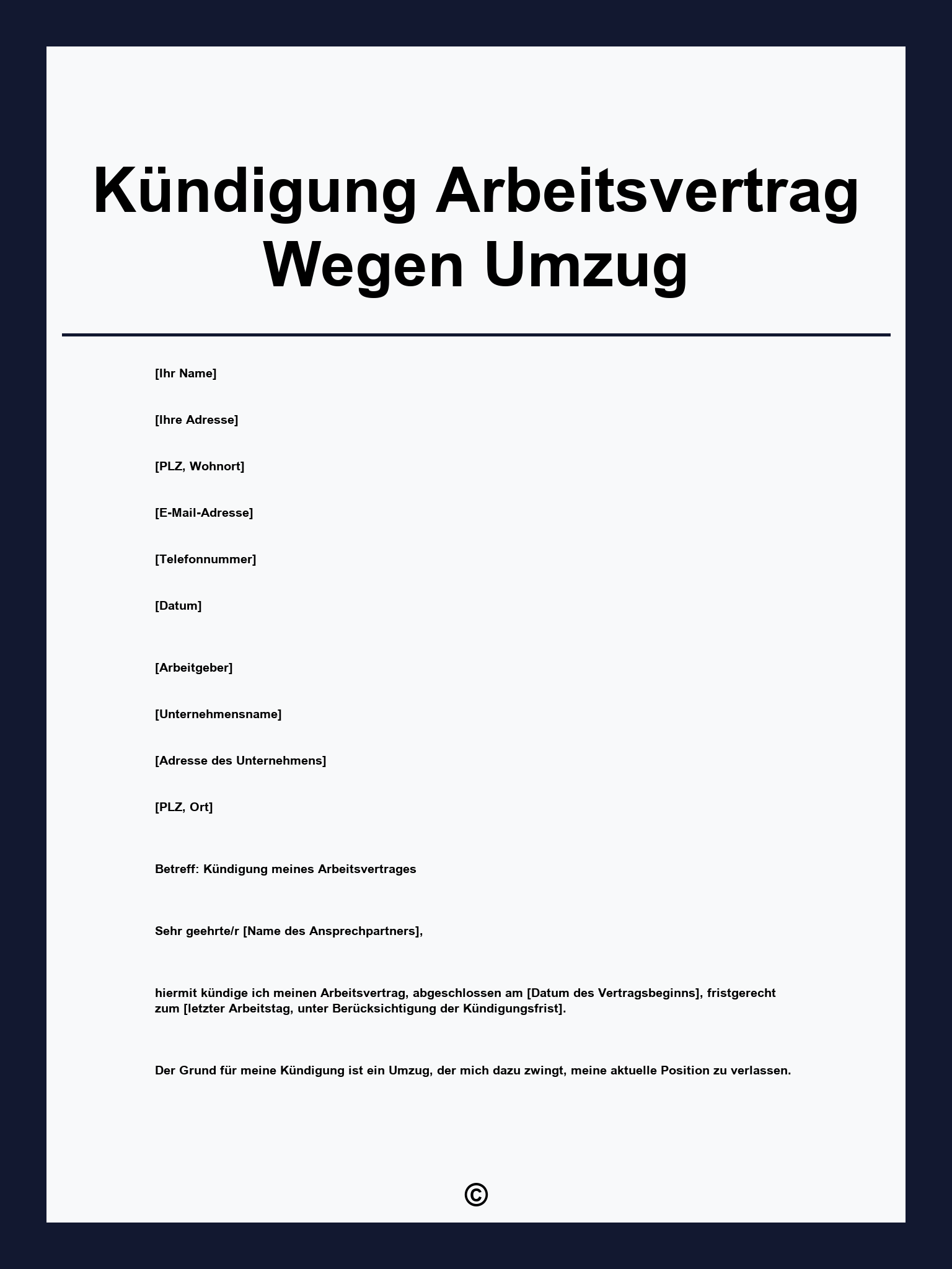 Kündigung Arbeitsvertrag Wegen Umzug