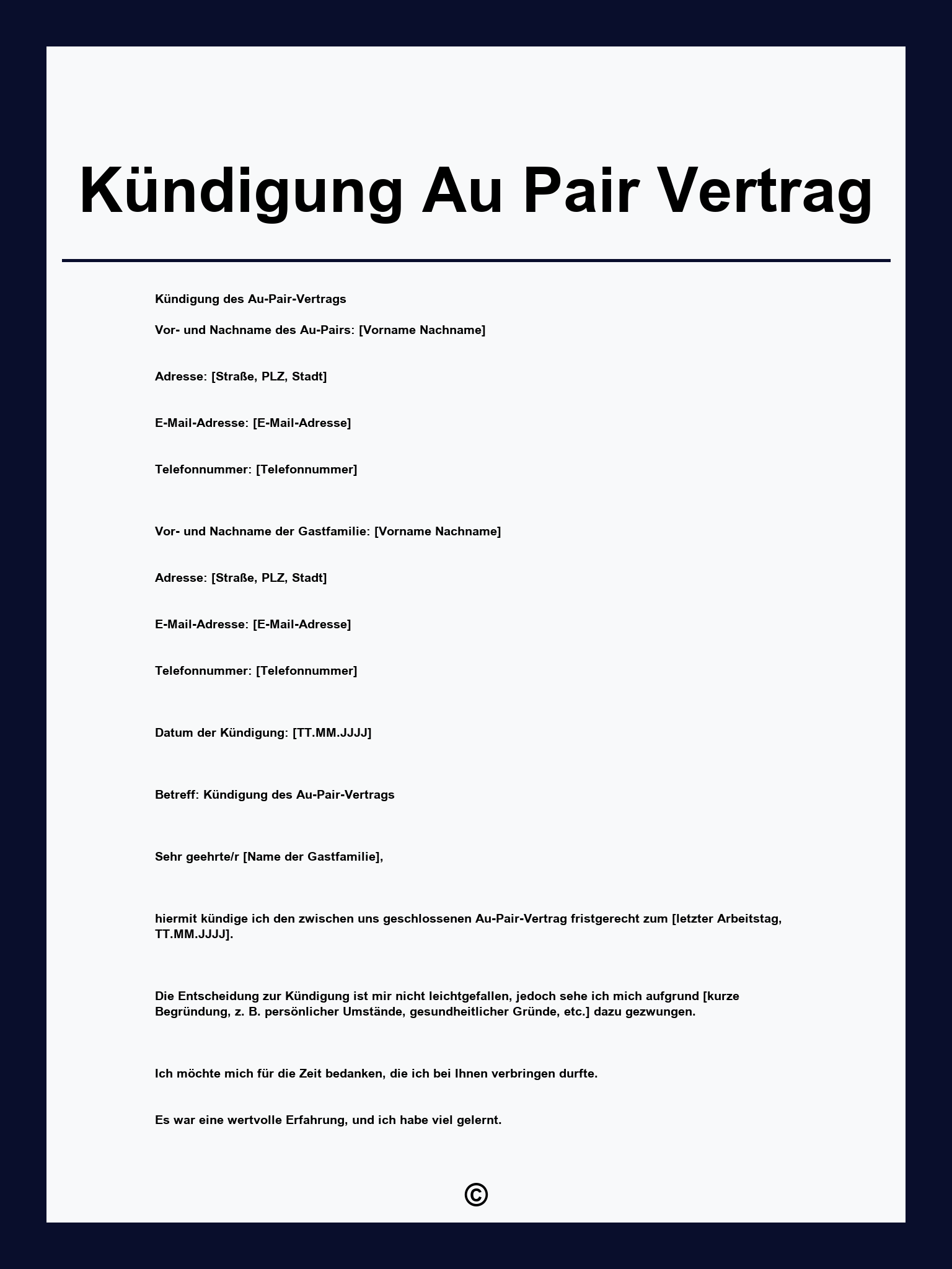 Kündigung Au Pair Vertrag