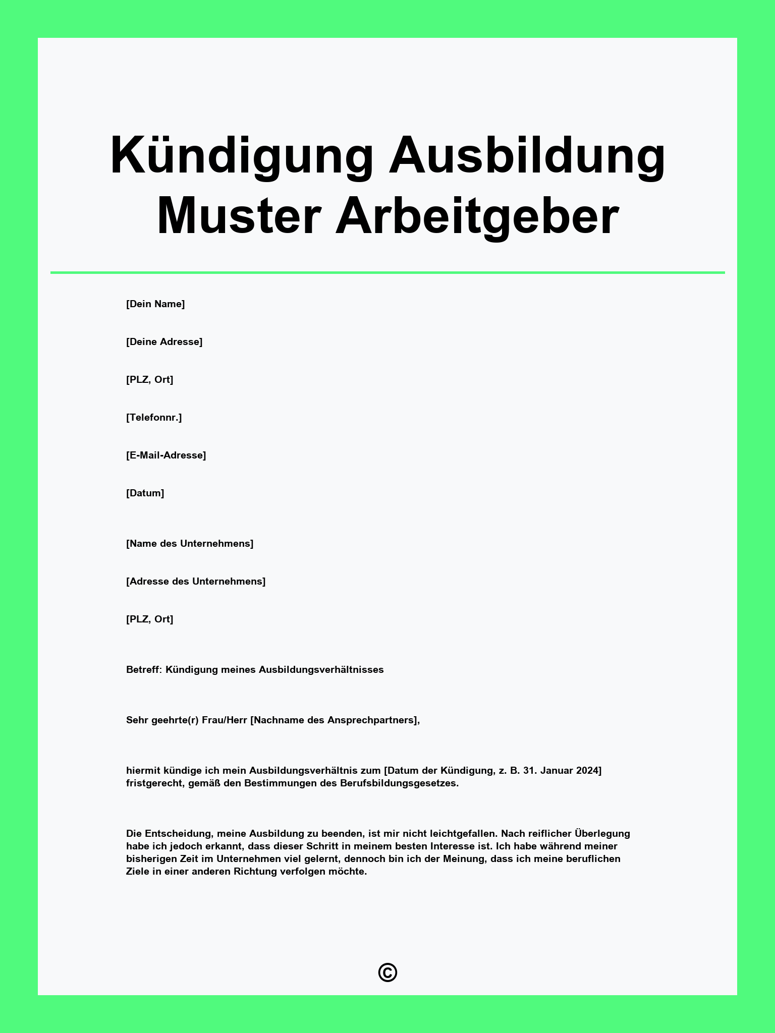 Kündigung Ausbildung Muster Arbeitgeber