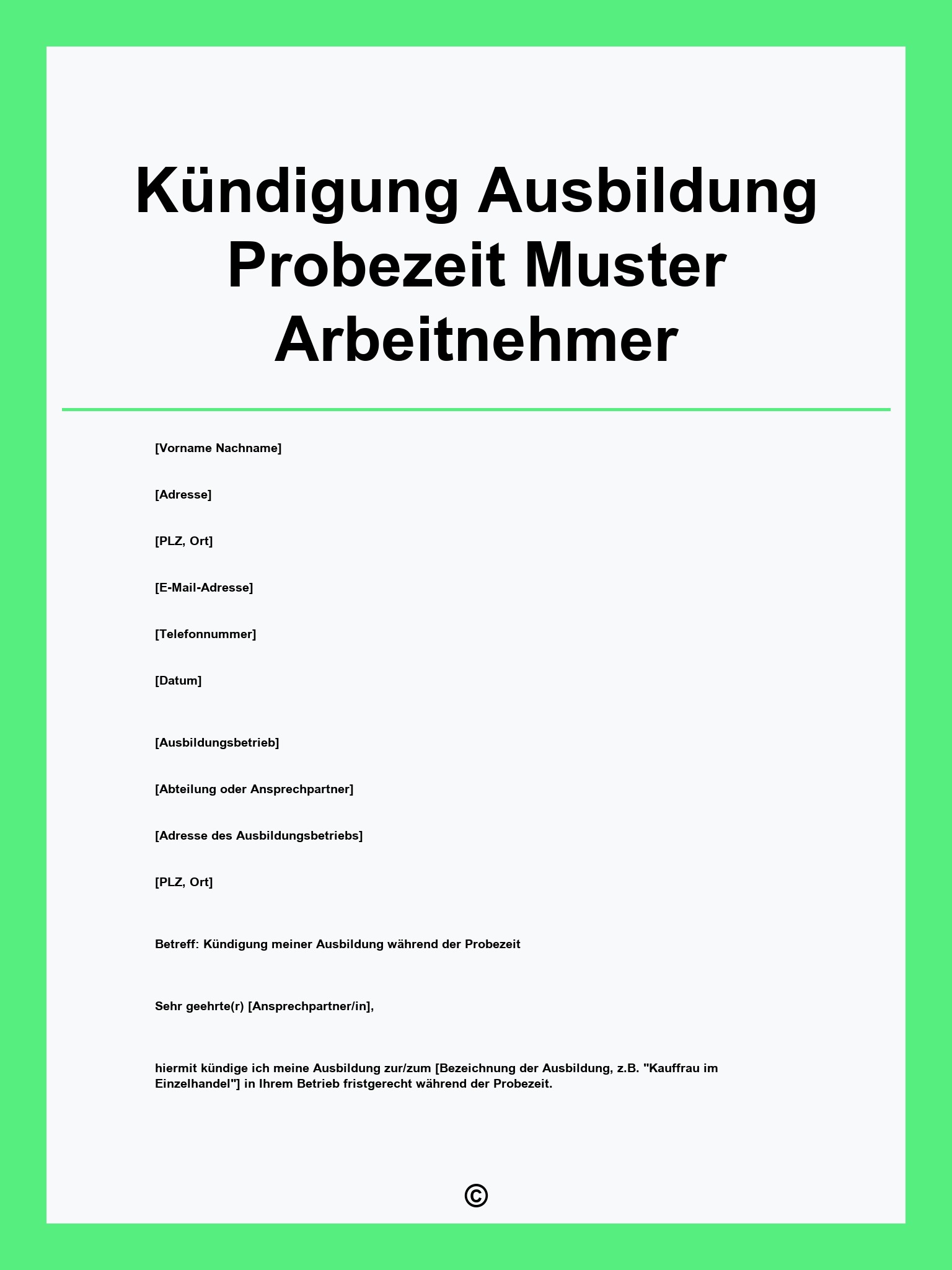 Kündigung Ausbildung Probezeit Muster Arbeitnehmer