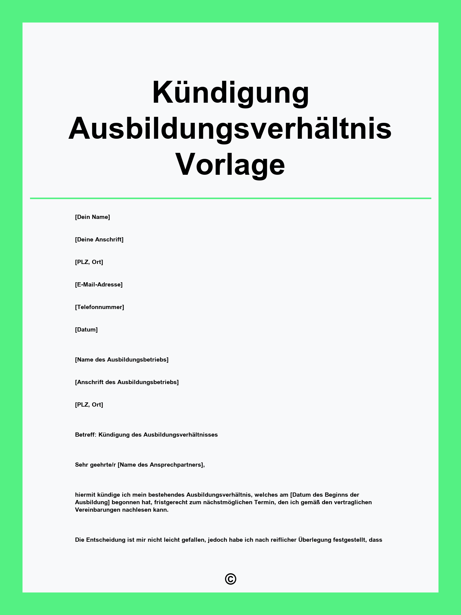 Kündigung Ausbildungsverhältnis Vorlage