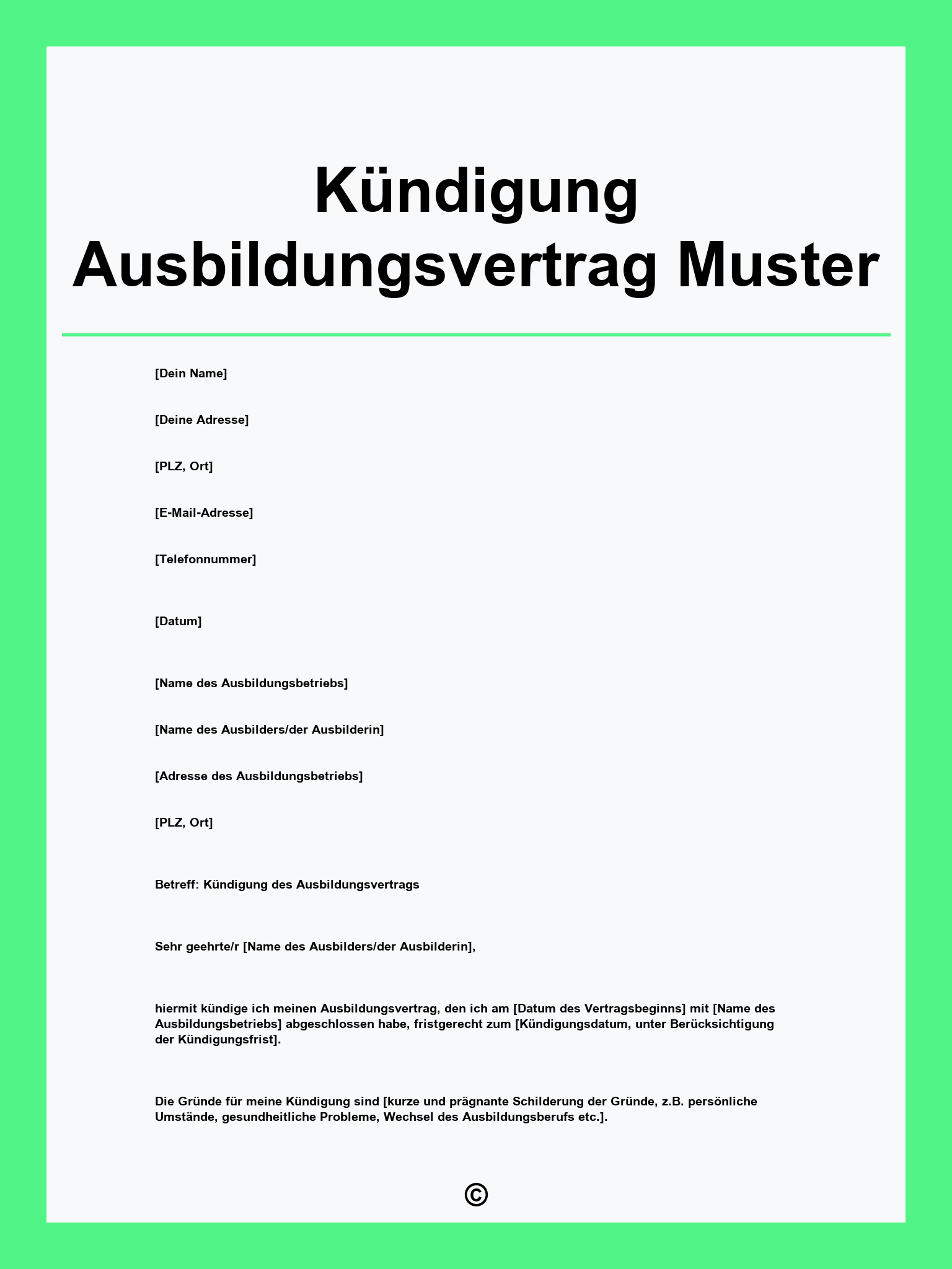 Kündigung Ausbildungsvertrag Muster