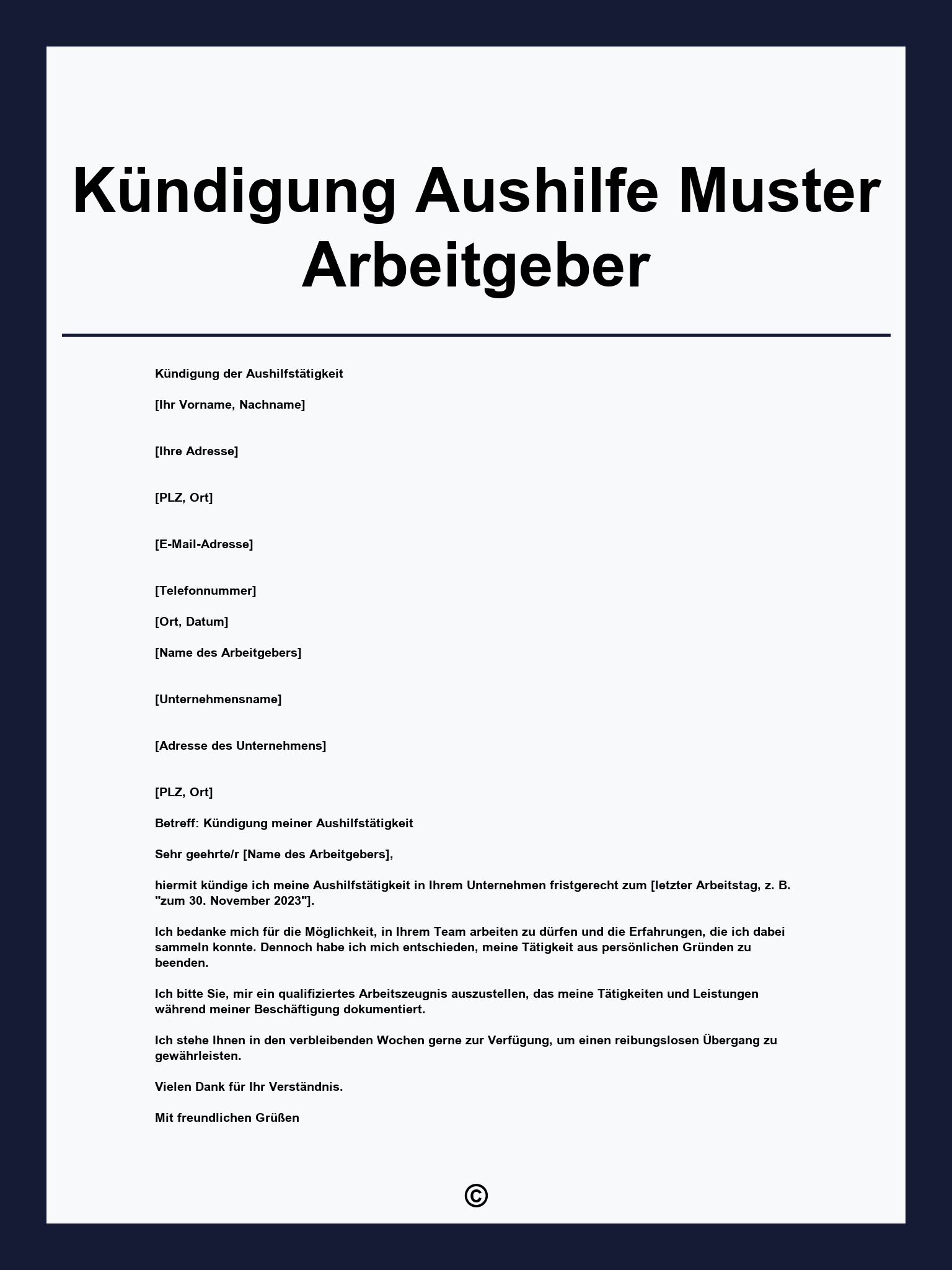 Kündigung Aushilfe Muster Arbeitgeber