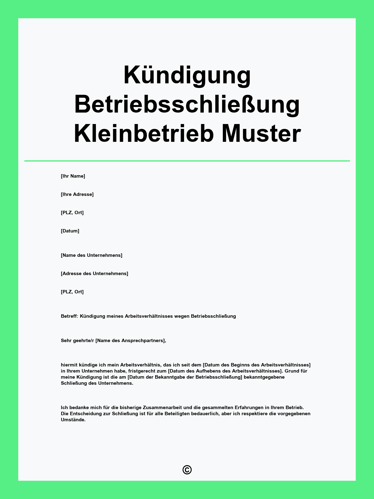 Kündigung Betriebsschließung Kleinbetrieb Muster