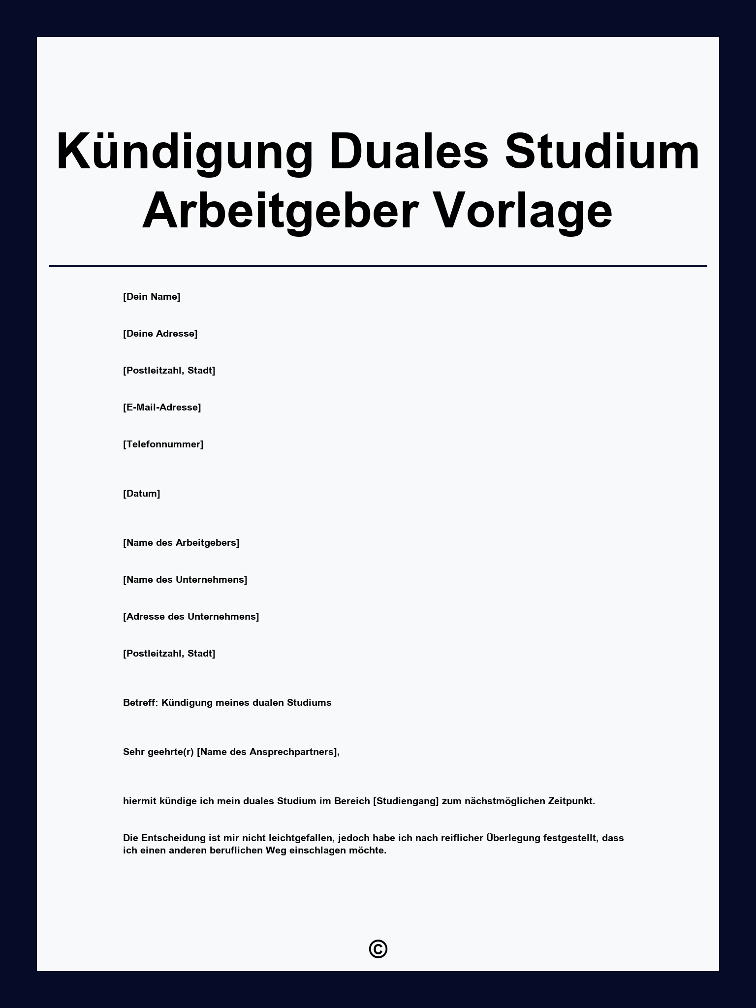 Kündigung Duales Studium Arbeitgeber Vorlage