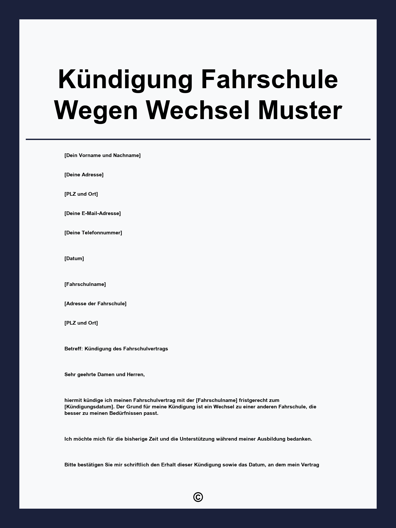 Kündigung Fahrschule Wegen Wechsel Muster