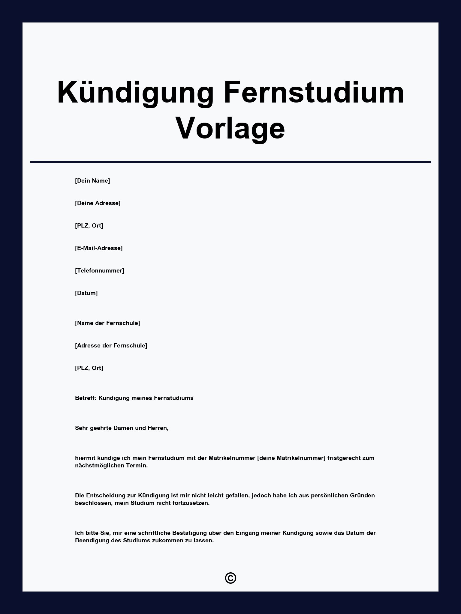 Kündigung Fernstudium Vorlage