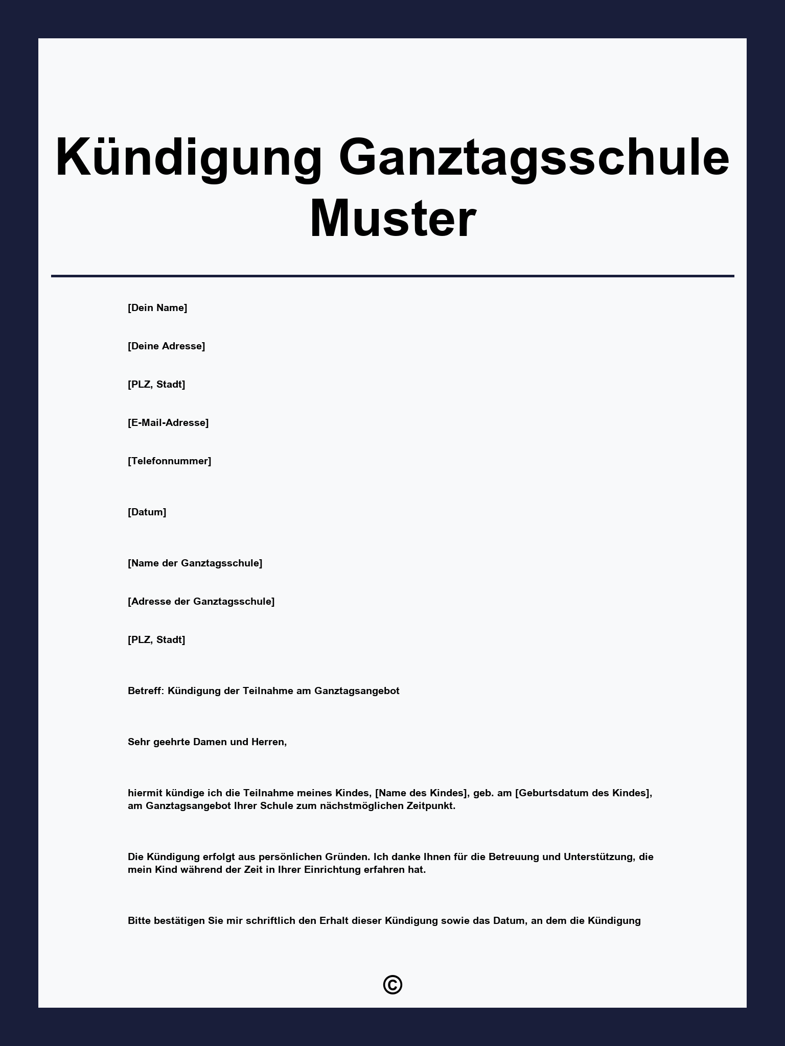 Kündigung Ganztagsschule Muster