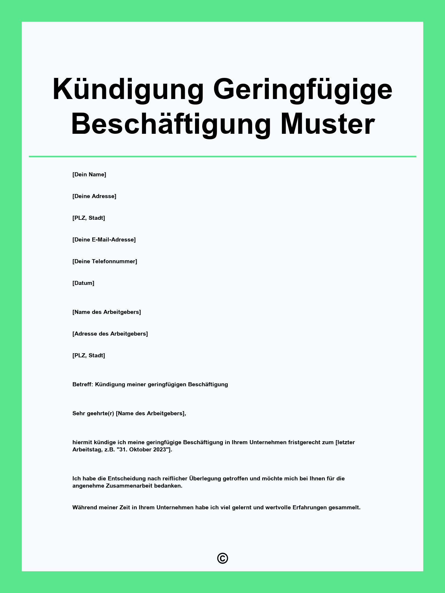 Kündigung Geringfügige Beschäftigung Muster