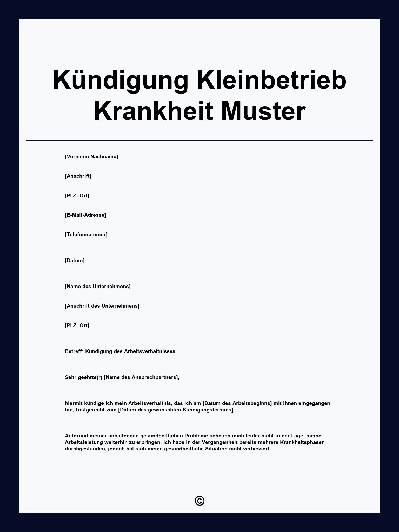 Kündigung Kleinbetrieb Krankheit Muster