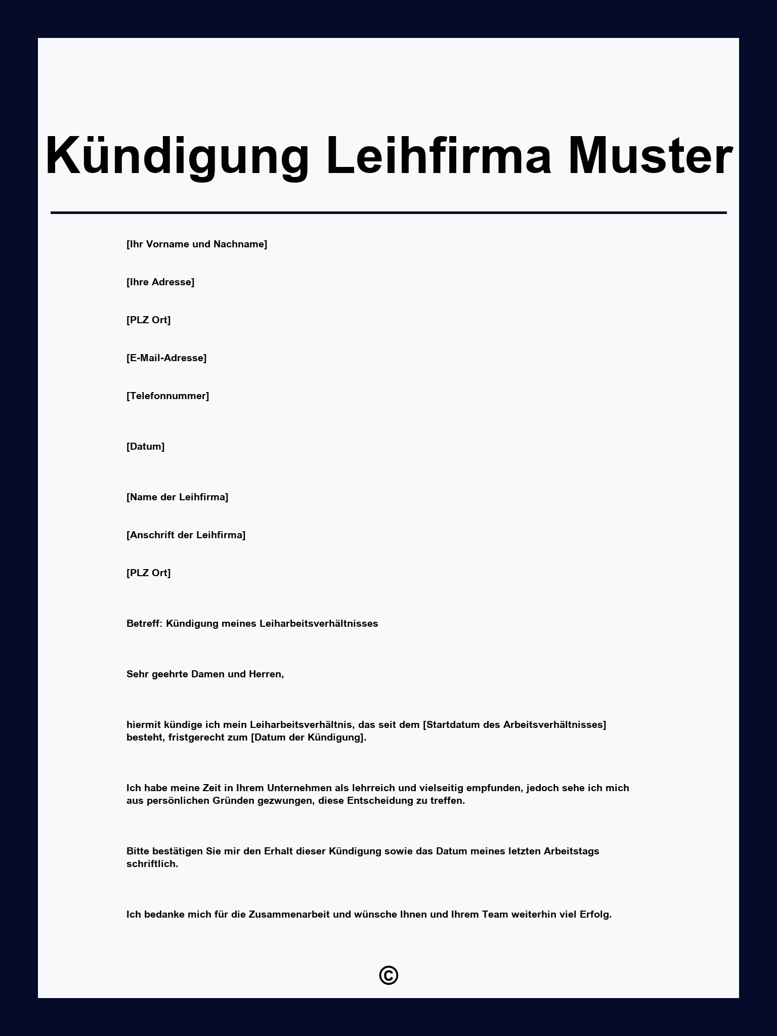 Kündigung Leihfirma Muster