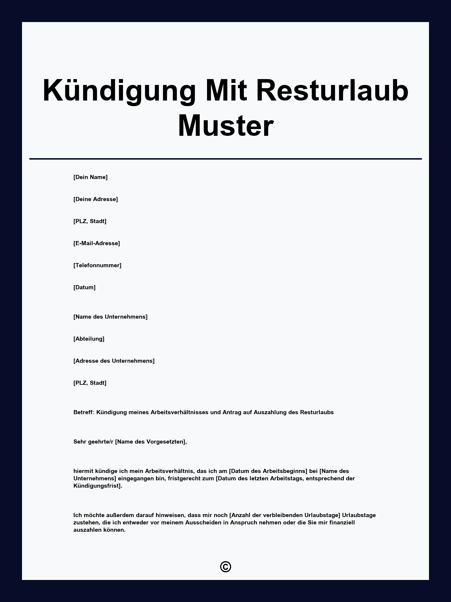Kündigung Mit Resturlaub Muster