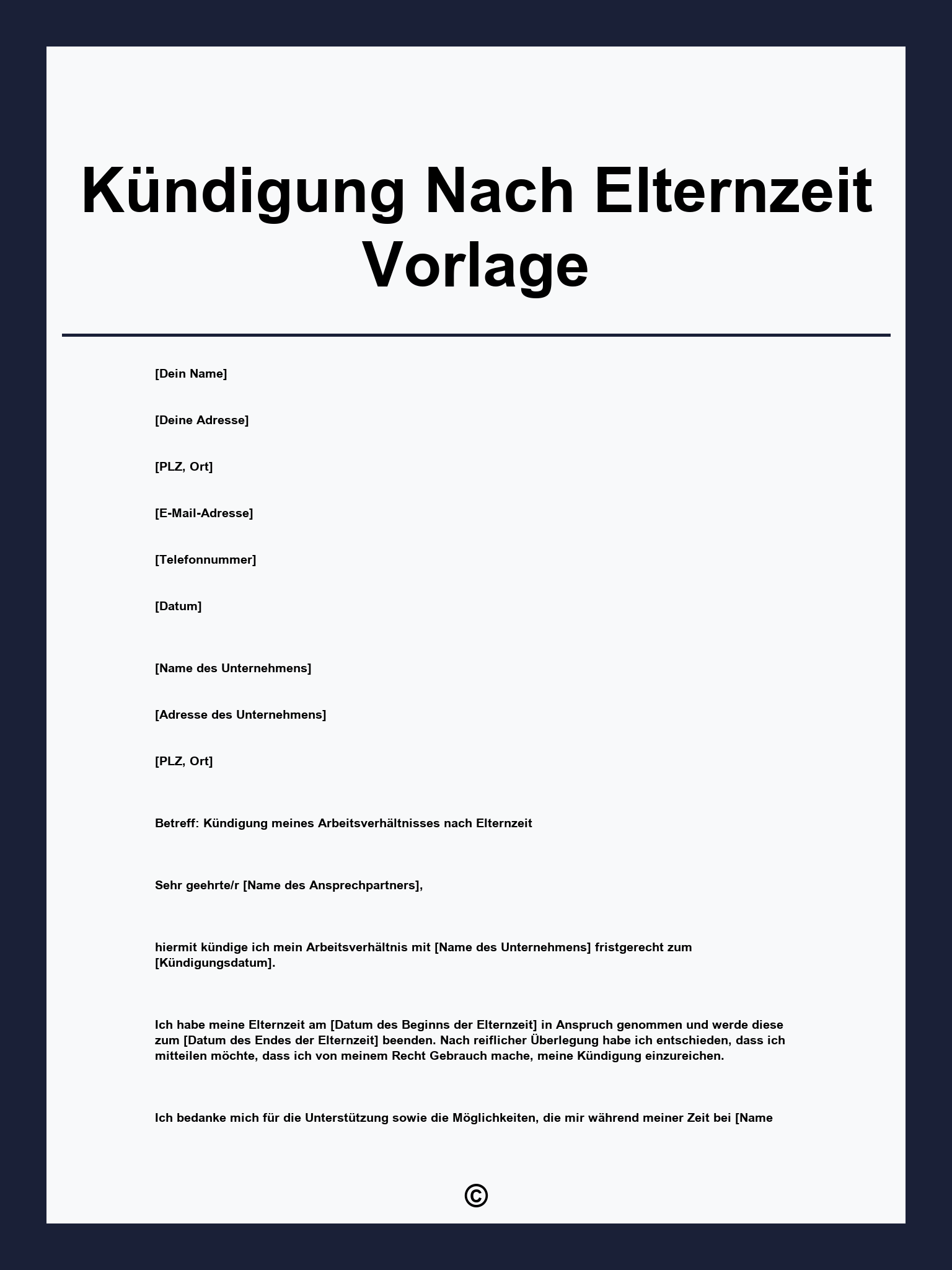 Kündigung Nach Elternzeit Vorlage