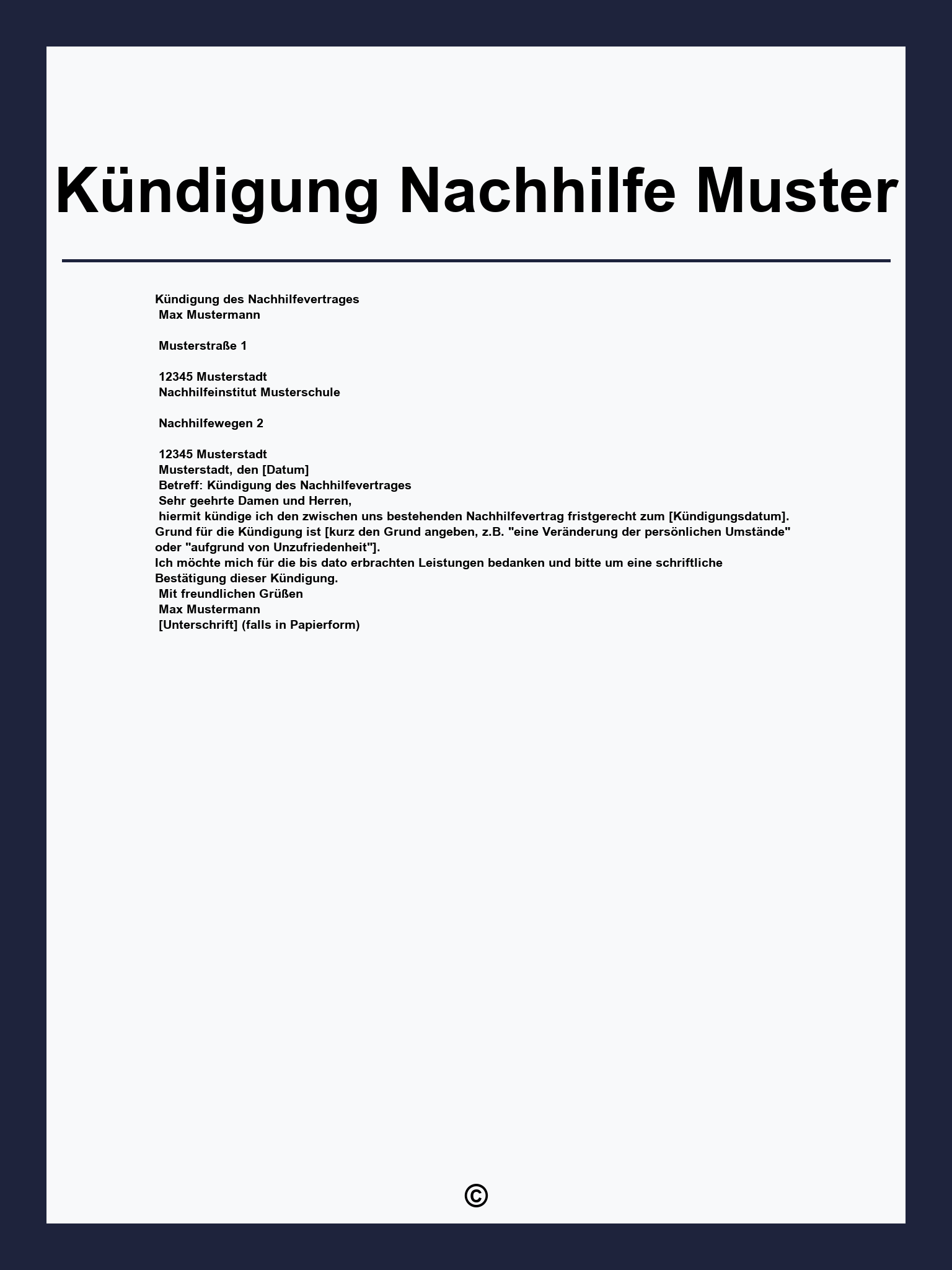 Kündigung Nachhilfe Muster