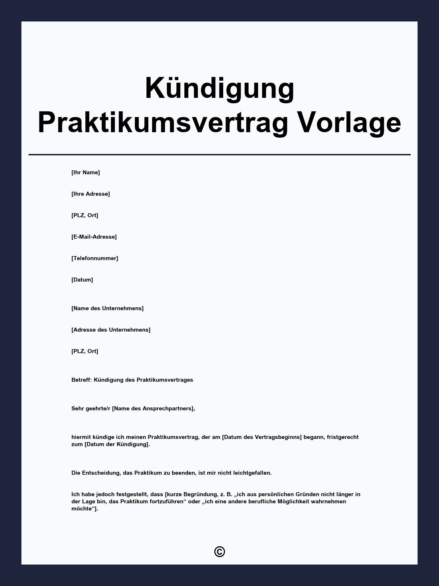 Kündigung Praktikumsvertrag Vorlage
