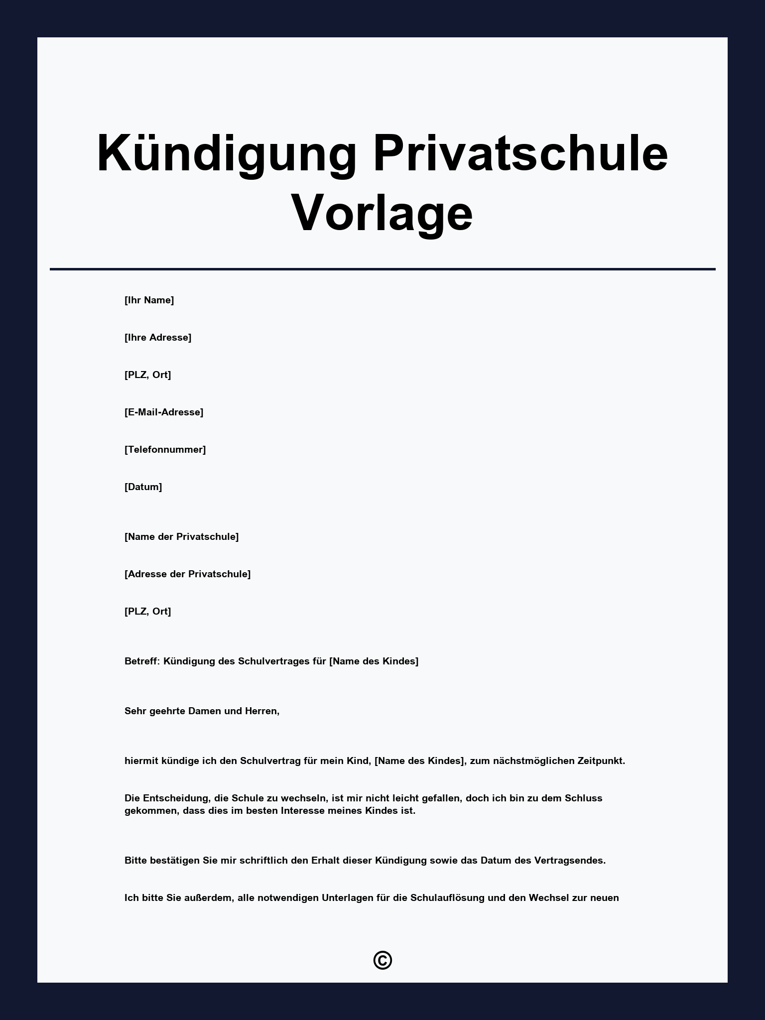 Kündigung Privatschule Vorlage
