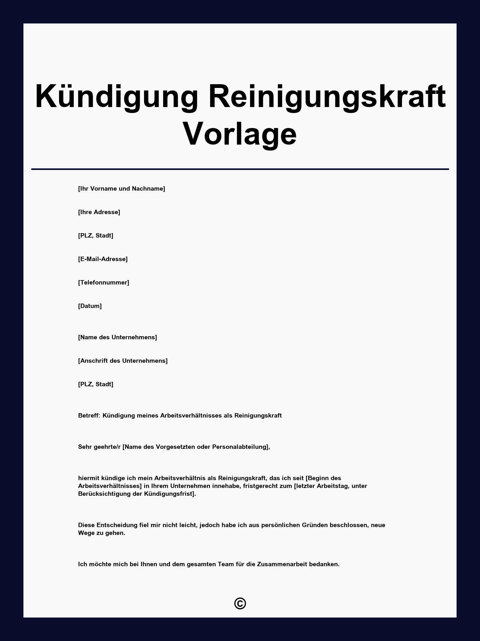 Kündigung Reinigungskraft Vorlage