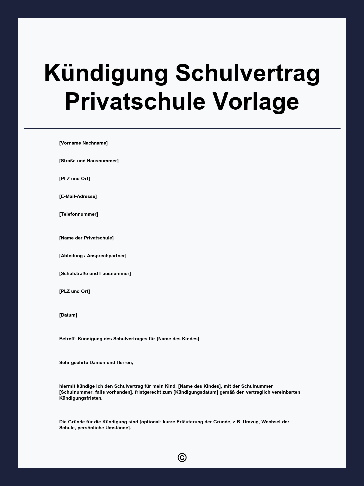 Kündigung Schulvertrag Privatschule Vorlage
