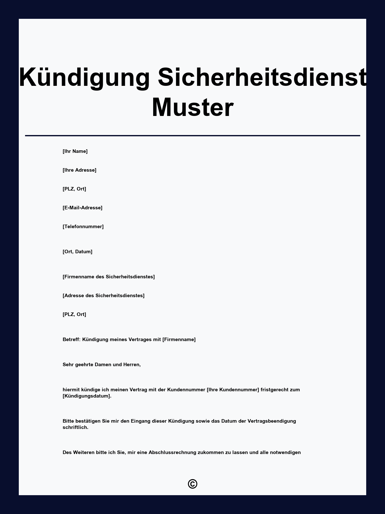Kündigung Sicherheitsdienst Muster