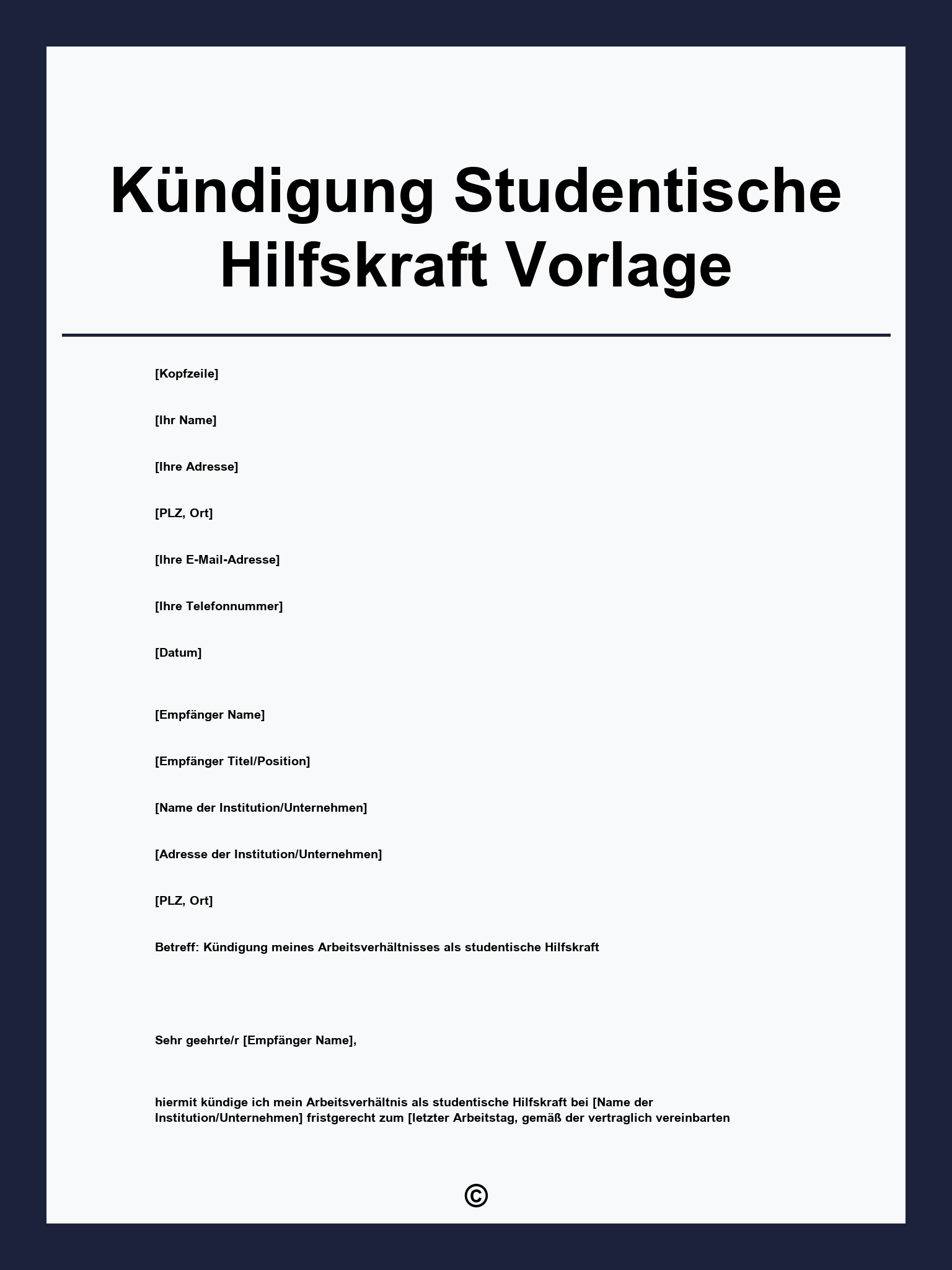 Kündigung Studentische Hilfskraft Vorlage