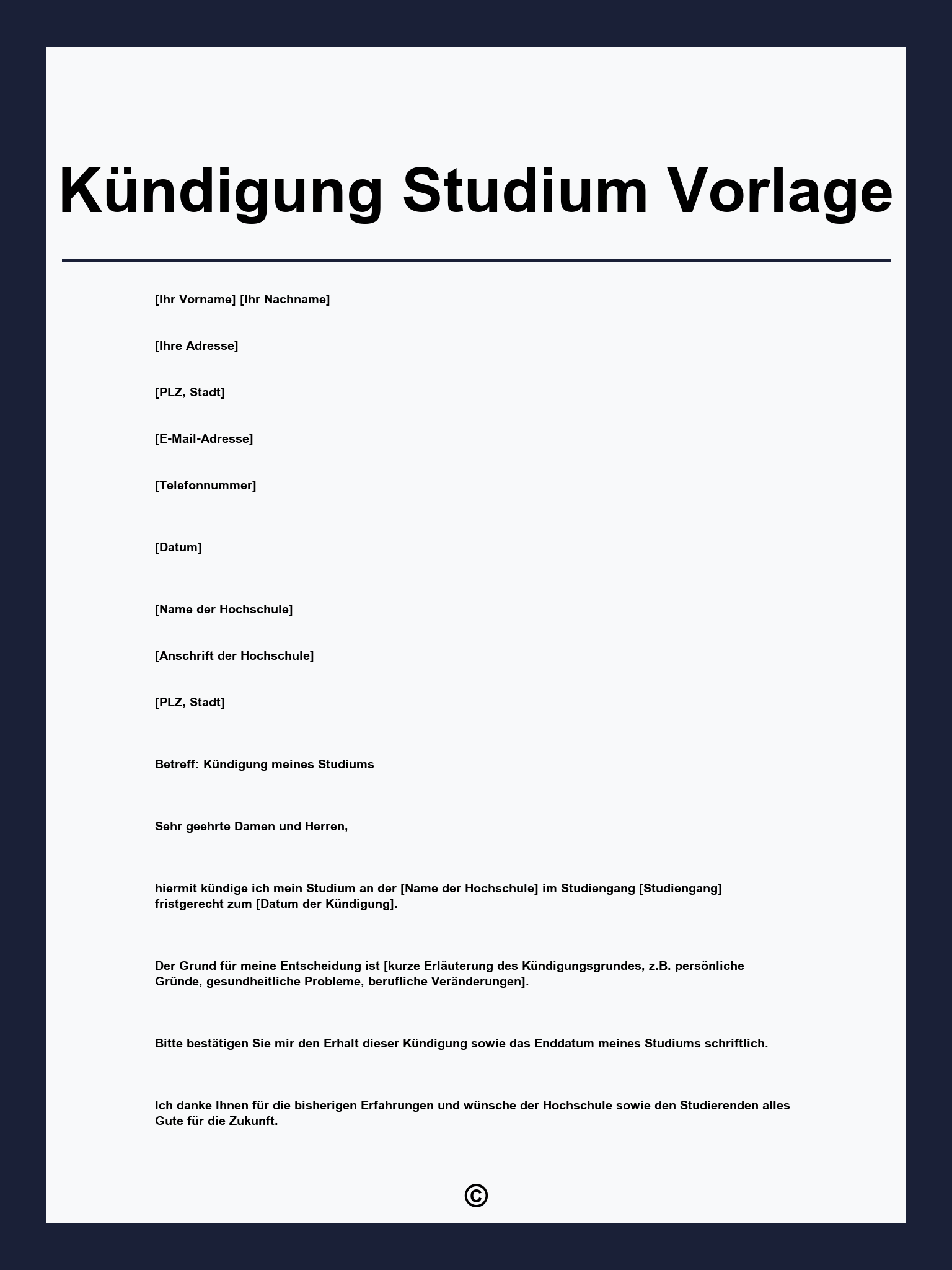 Kündigung Studium Vorlage