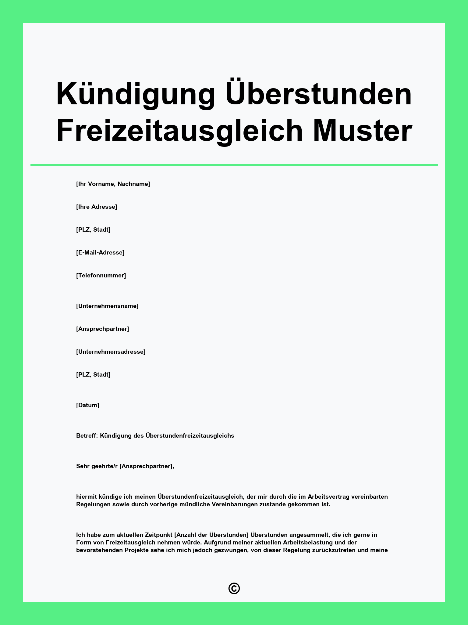 Kündigung Überstunden Freizeitausgleich Muster