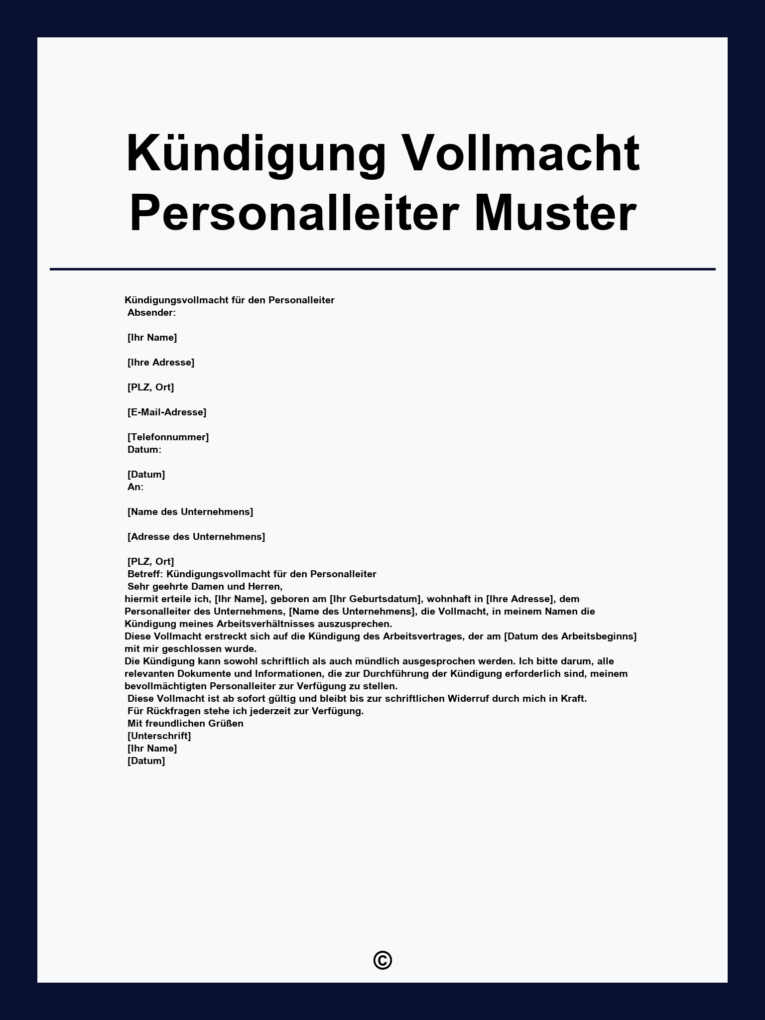 Kündigung Vollmacht Personalleiter Muster