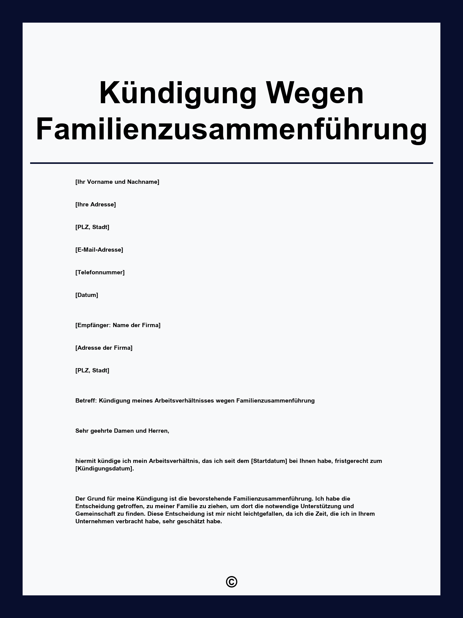 Kündigung Wegen Familienzusammenführung