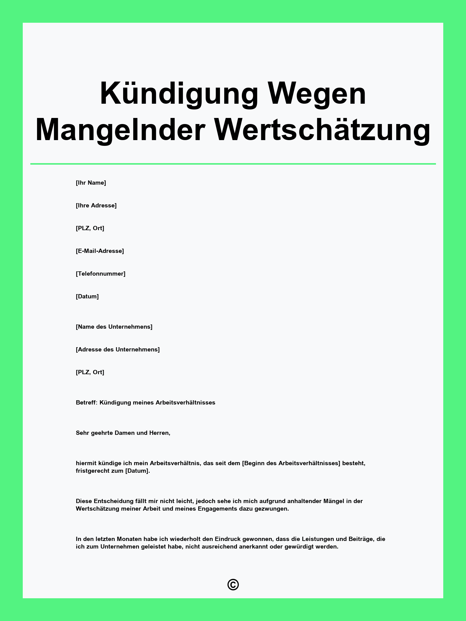 Kündigung Wegen Mangelnder Wertschätzung