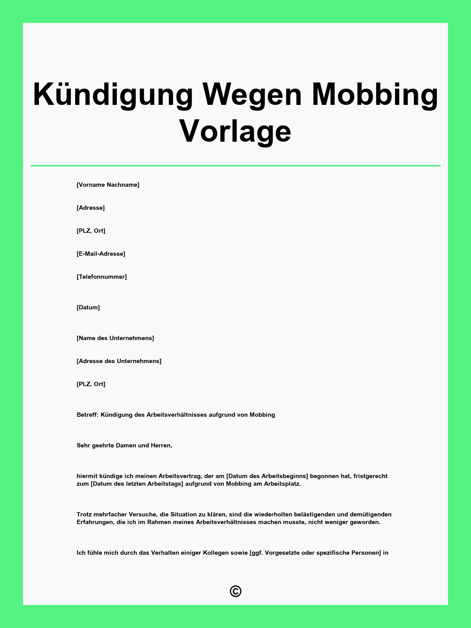 Kündigung Wegen Mobbing Vorlage
