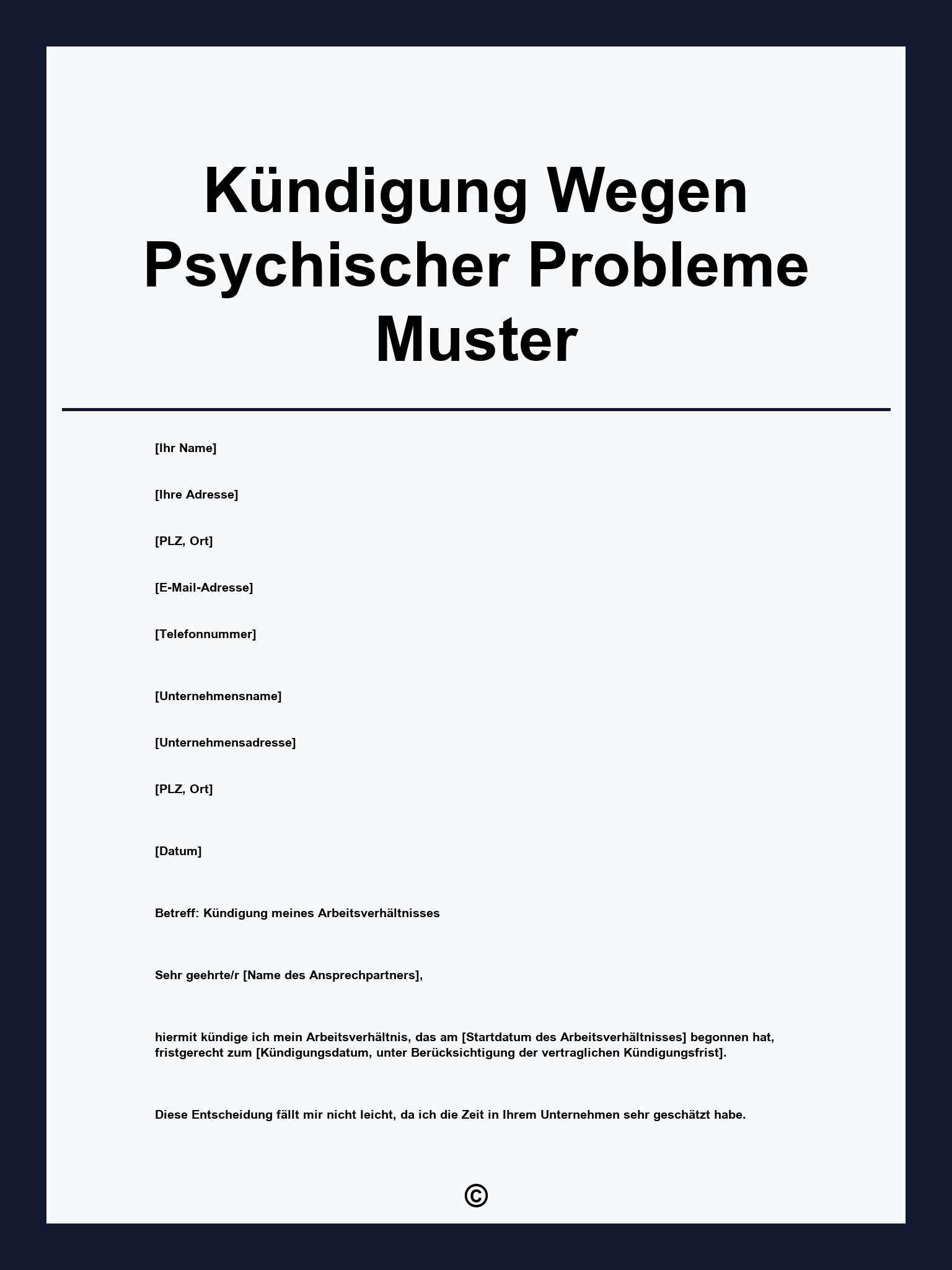 Kündigung Wegen Psychischer Probleme Muster