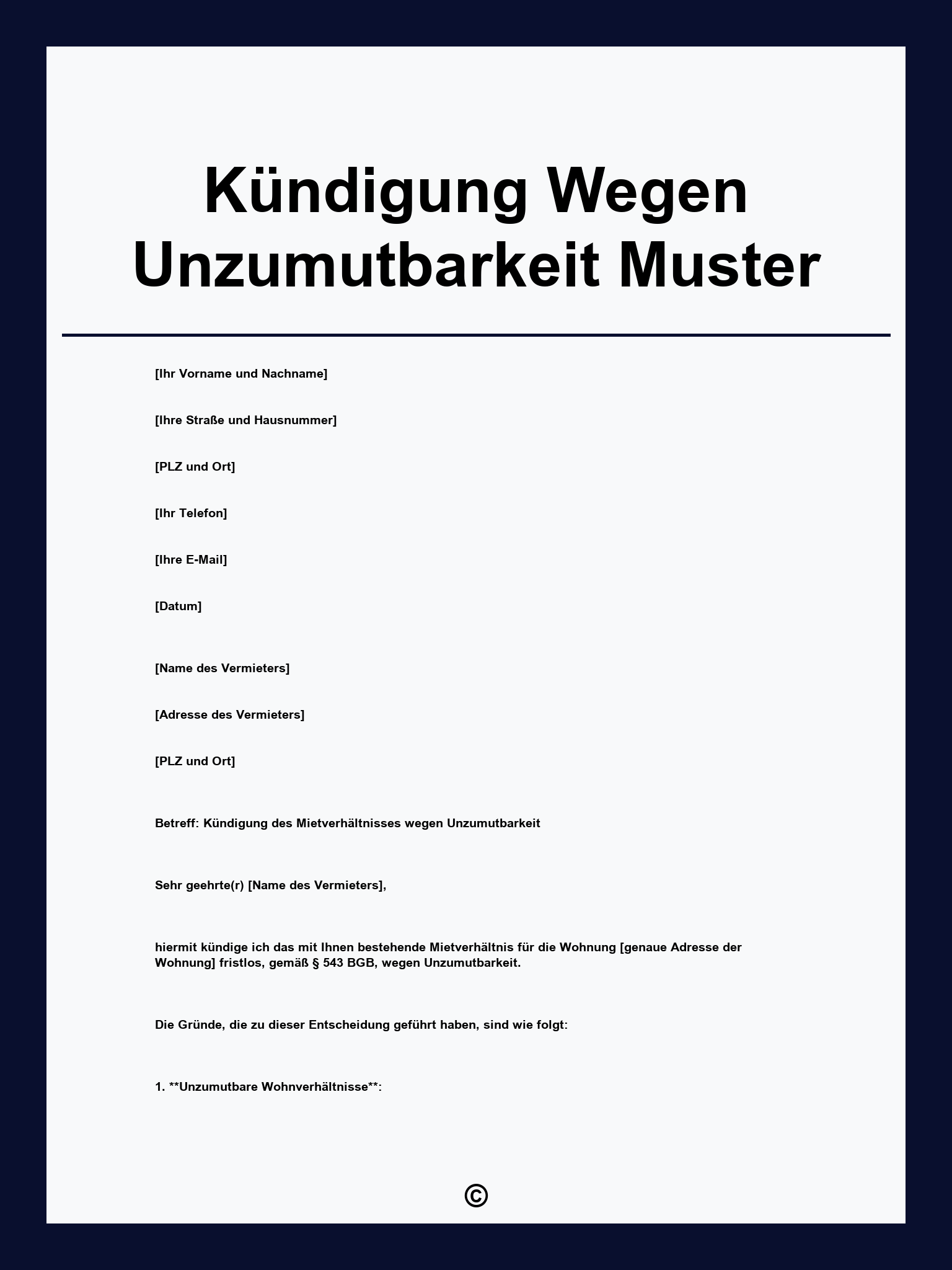 Kündigung Wegen Unzumutbarkeit Muster