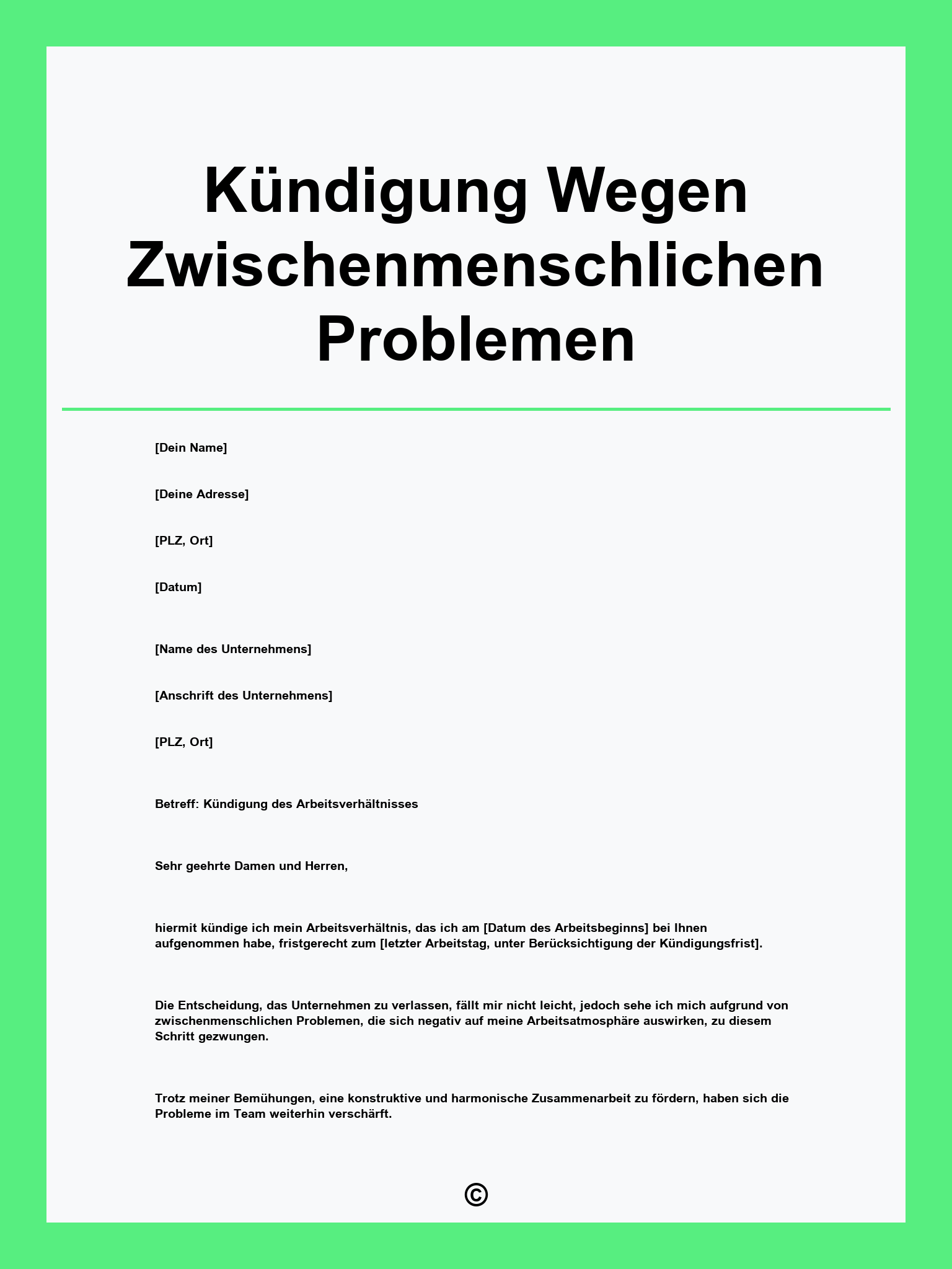 Kündigung Wegen Zwischenmenschlichen Problemen