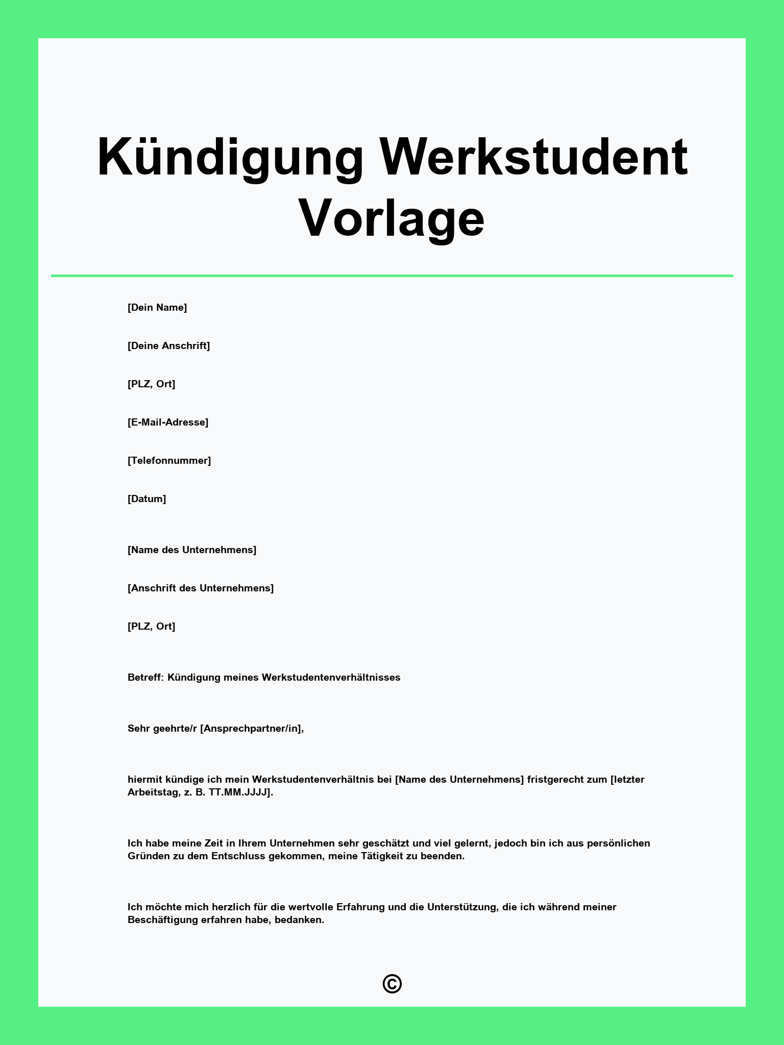 Kündigung Werkstudent Vorlage