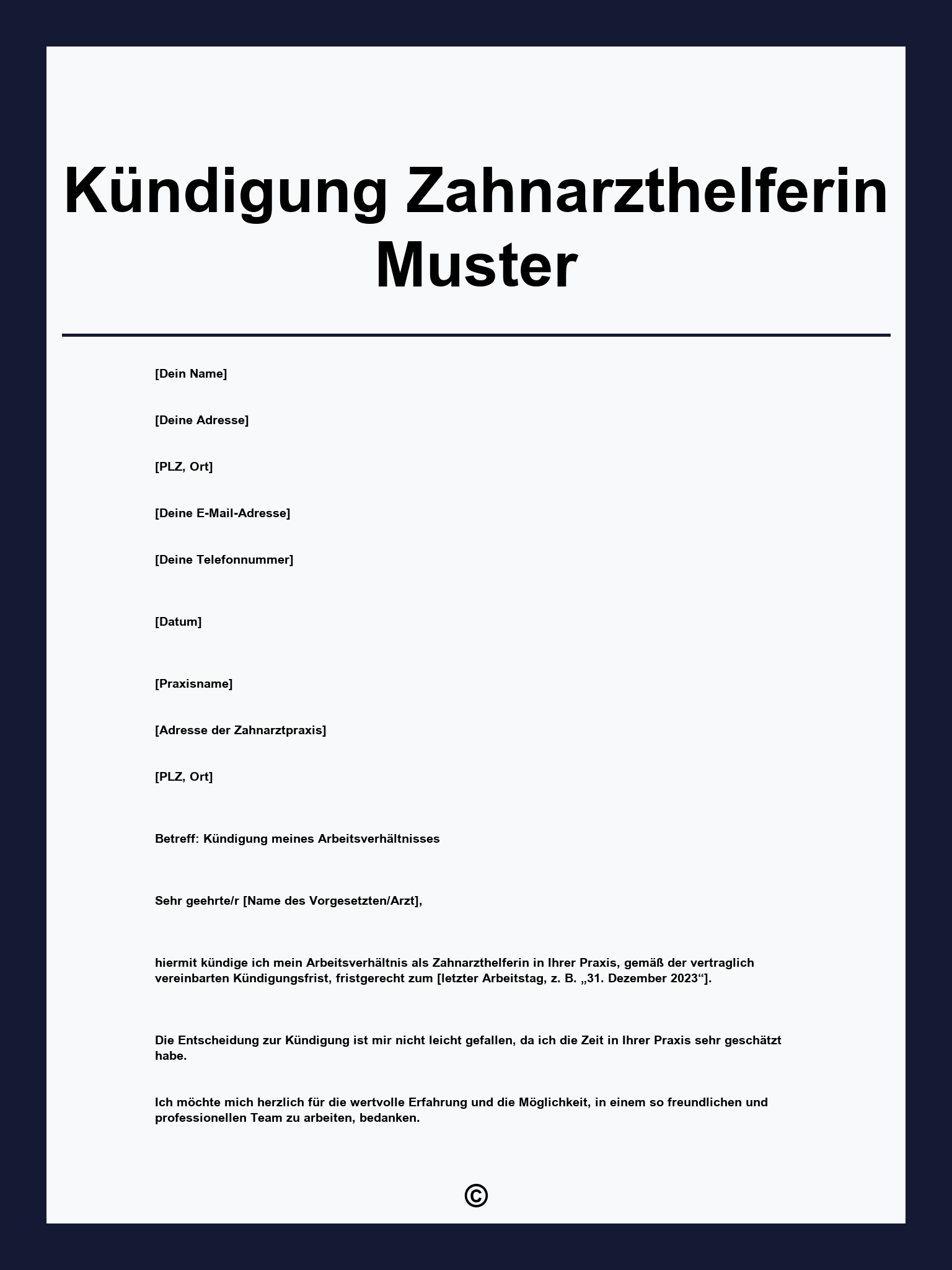 Kündigung Zahnarzthelferin Muster