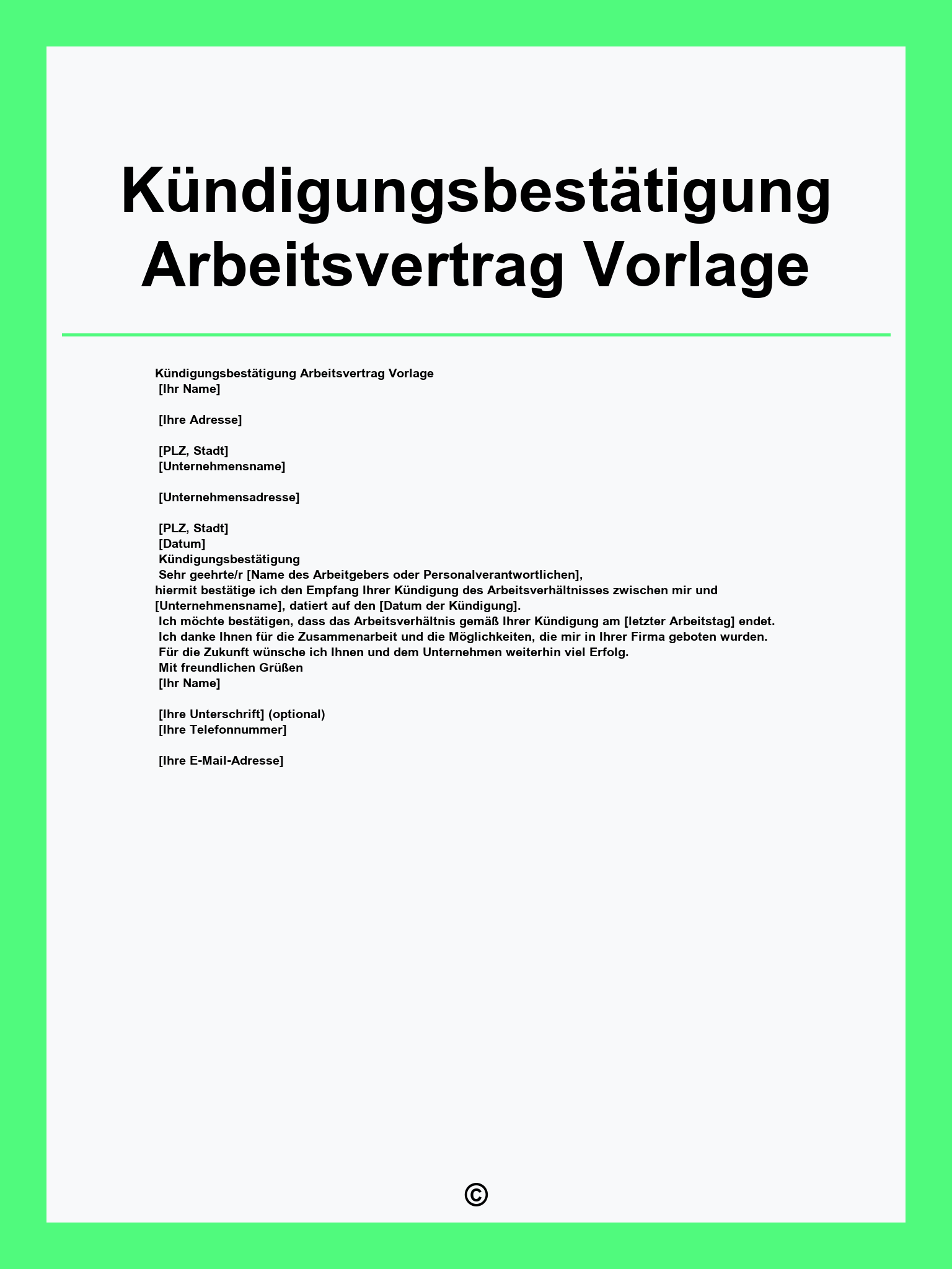 Kündigungsbestätigung Arbeitsvertrag Vorlage