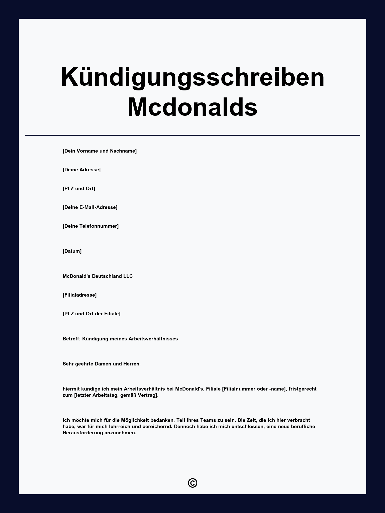 Kündigungsschreiben Mcdonalds